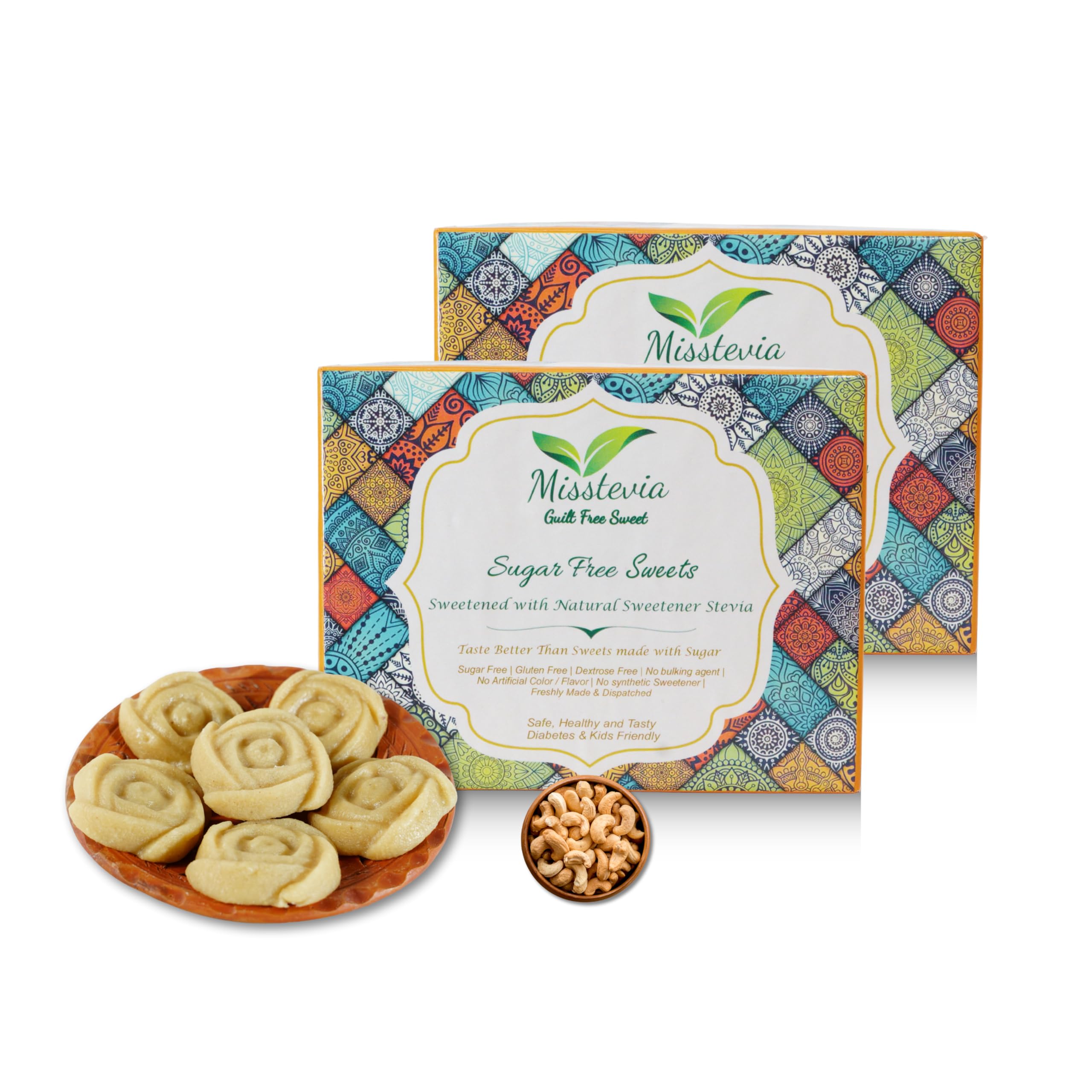 Misstevia Sugar Free Kaju Barfi| Stevia Sweetened| Kids and Diabetes Friendly Sugar Free Sweets | Yummy and Delicious Kaju Barfi| Healthy Indian Sweets 250g