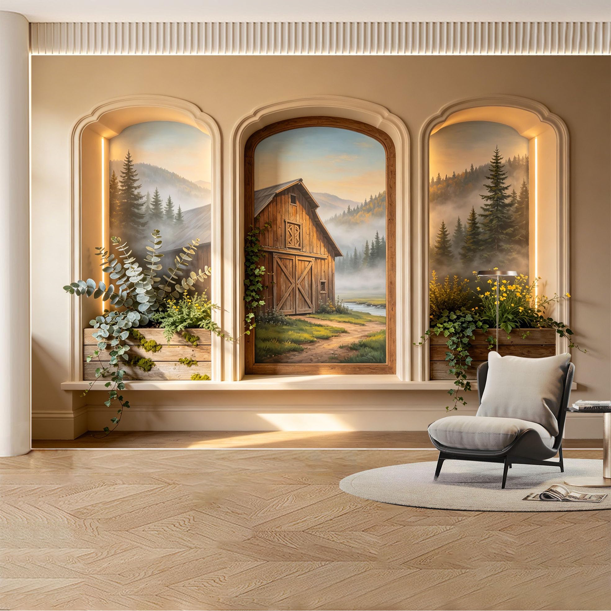 Kayorowalls Bh20260620001 Custom Wall Mural Wallpaper Forest Cabin Landscape Nature Wall Decor Large Wall Art Misty Vintage Rustic Removable Selfadhesive Large Photo For Living Room， Bedroom， Office