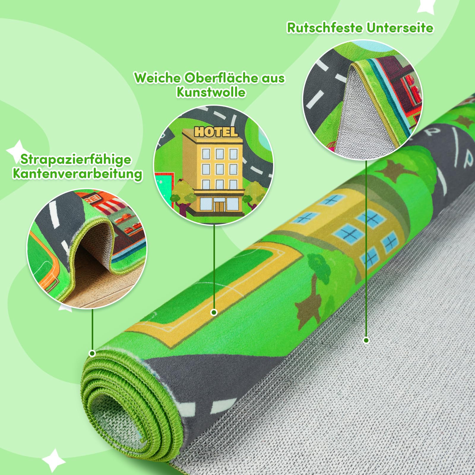 Rezutan Spielteppich Straße Kinder, Kinderteppich Spielzimmer 140X200cm | Kurzflor Waschbar & Rutschfest Teppich für Kinderzimmer Klassenzimmer, Spielzimmer, Schlafzimmer Spielteppich für Kinder