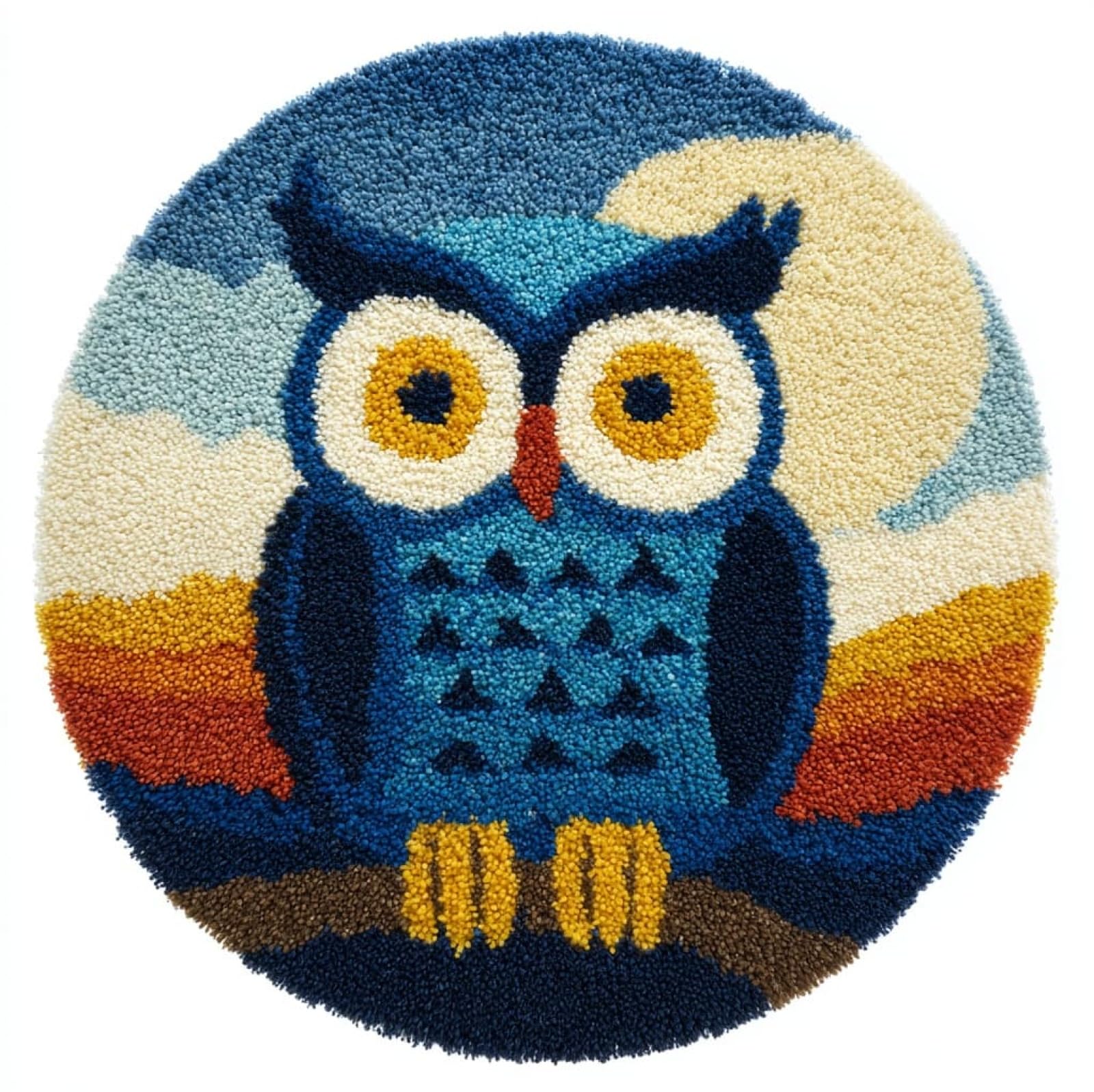 WallustrioaW Latch Hook Rug Kits for Adults Kids Beginners,Cartoon Owl,DIY Crochet Rug Making Kit with Printed Patterns Canvas Yarn Carpet Crafting Arts,50x50cm