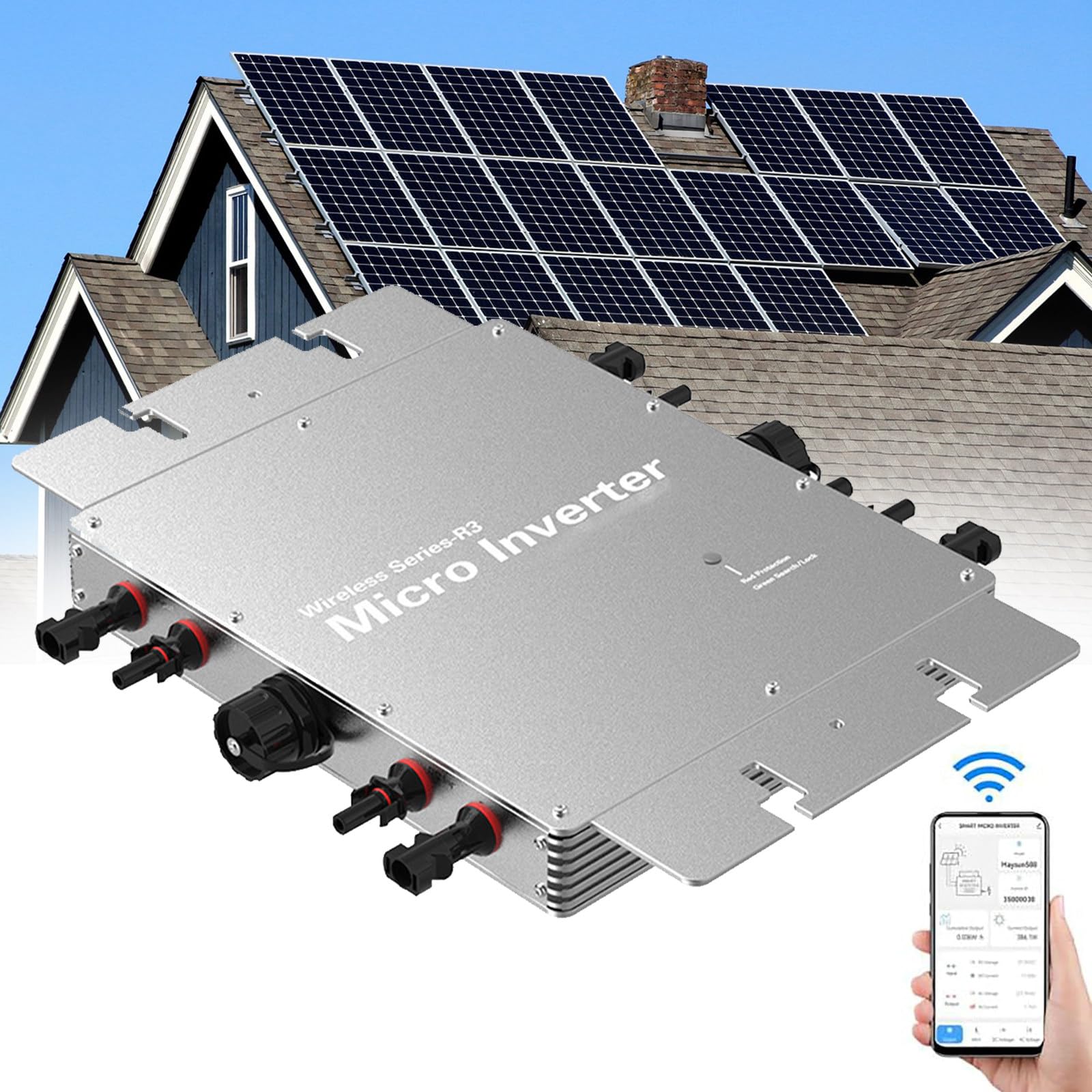 Mikroinwerter solarny, mikroinwerter ze stopu aluminium o mocy 1600 W z monitorowaniem danych AC, automatyczna identyfikacja paneli słonecznych 120/230 V, falowniki DC na AC