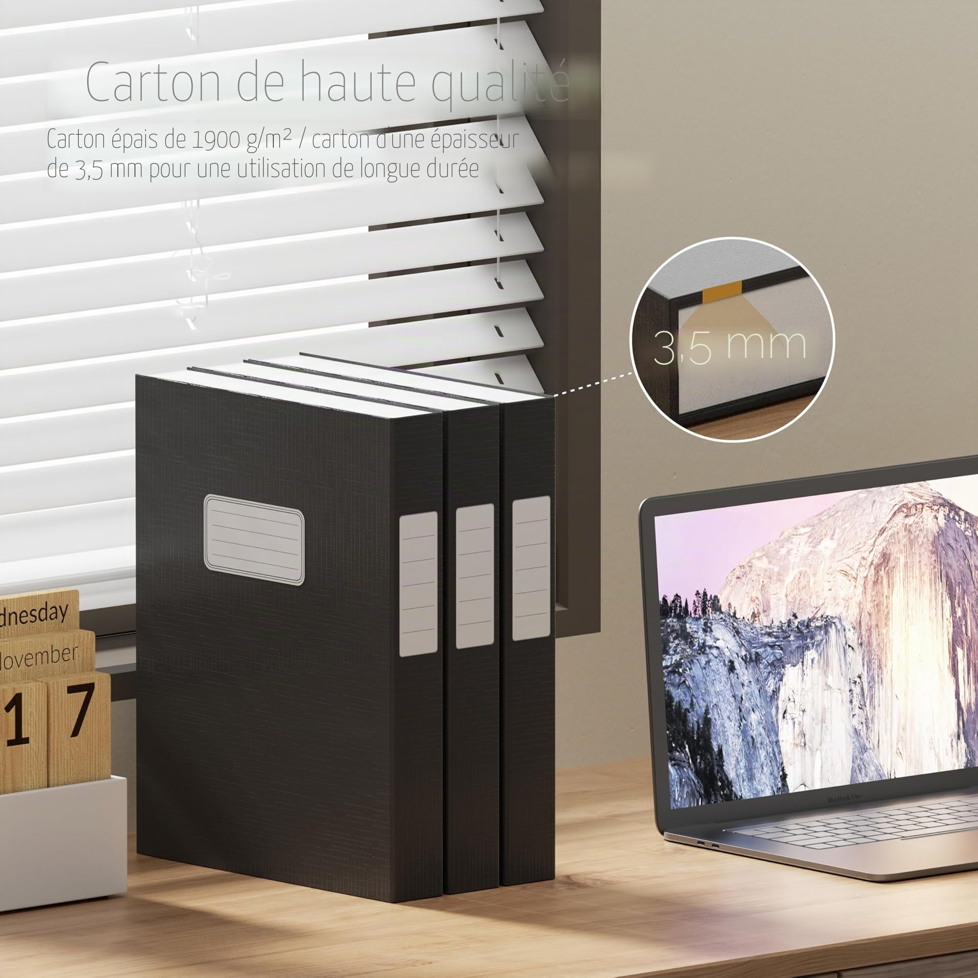 JiaWei Lot de 3 Boîtes de classement avec Couvercle Magnétique, dos de 40 mm, en Carton Extra Fort de 1800 g/m² avec étiquettes remplaçables pour DIN A4 - Noir
