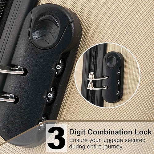 Miniatura 6 de Juego de 3 equipajes, juego de equipaje giratorio rígido con rueda, maleta ligera de ABS con cerradura, equipaje de viaje de 20 pulgadas, 24