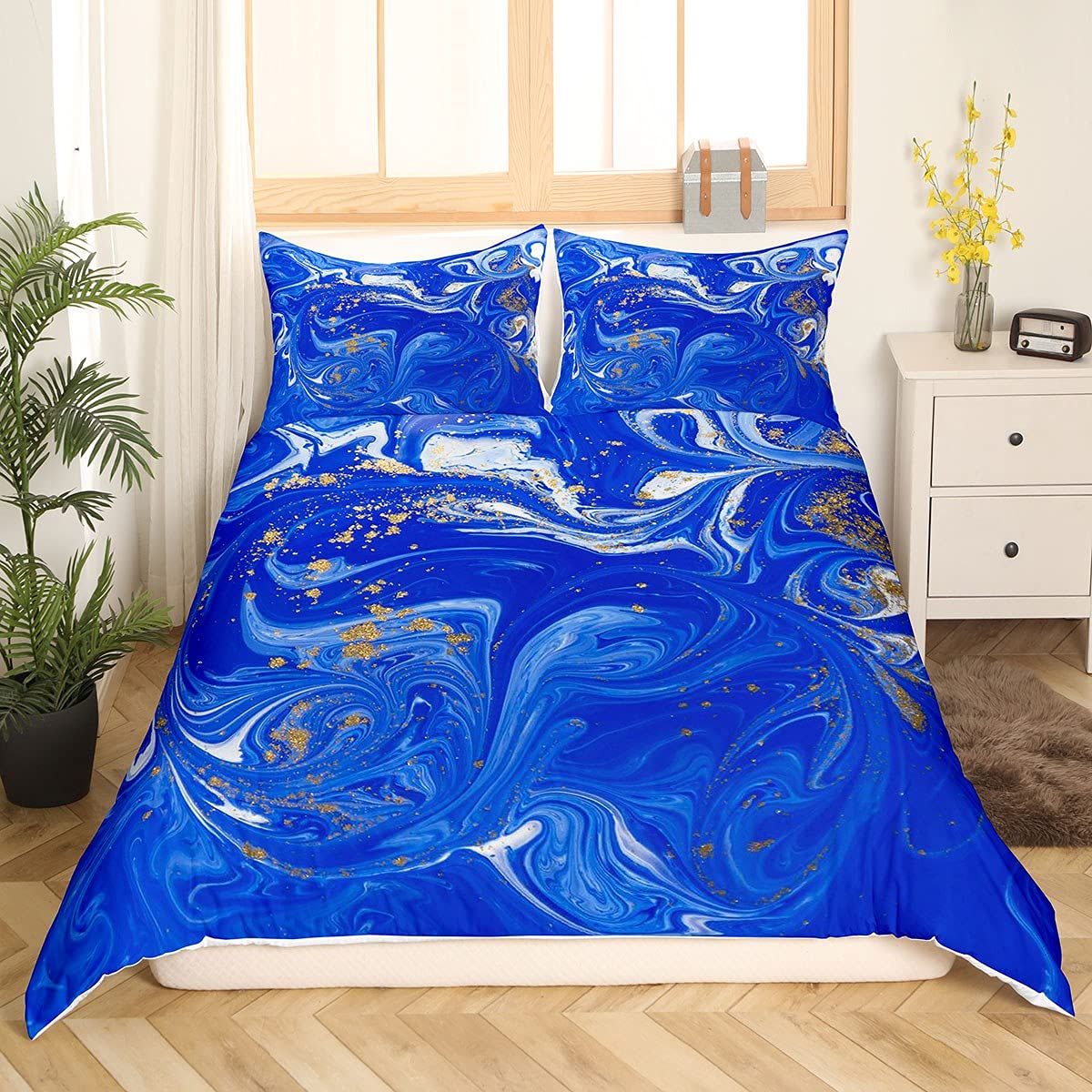 Housse de couette marbre bleu parure de lit double pour chambre enfant moderne
