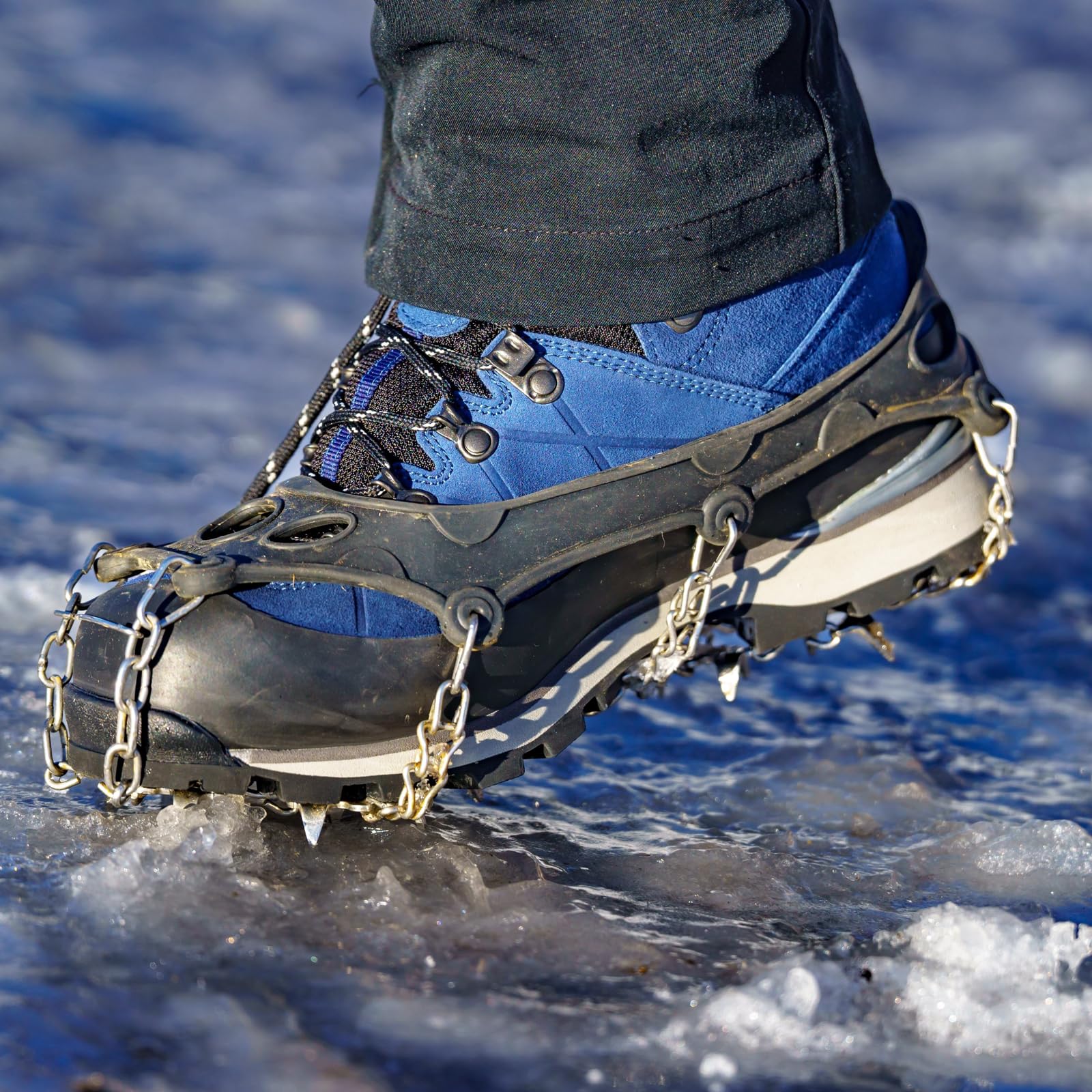 TRIWONDER Ramponi per Scarponi Antiscivolo, Ramponcini da Neve in Acciaio 201 per Uomo Donna e Bambini, per Escursioni Alpinismo Pesca e Camminate su Ghiaccio