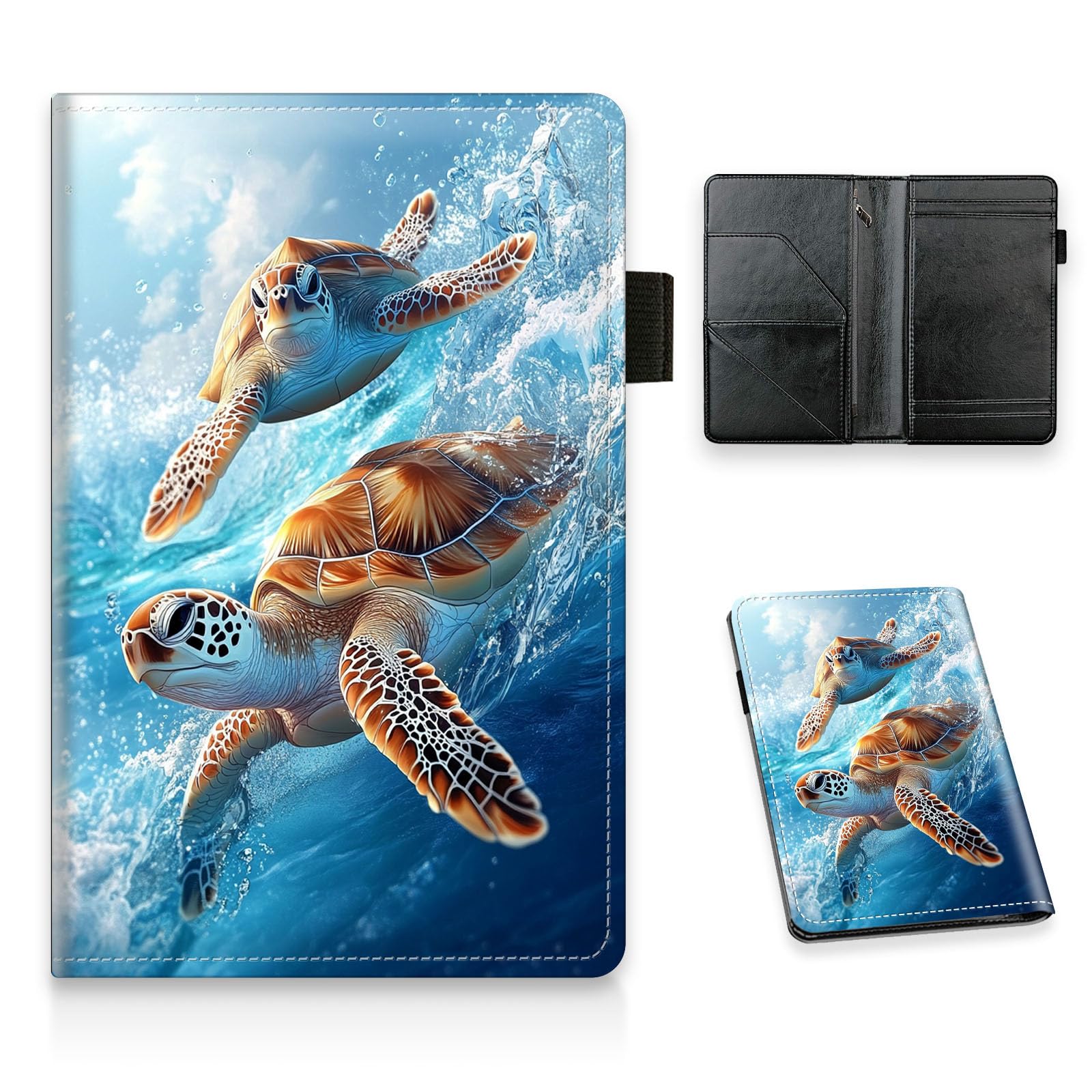 FXIANGWL Server Book, PU Leather Waiter Book Server with Zipper Pocket Guest Check Notepad Organizer for Restaurant Servers and Hospitality Staff, for Fits Server Apron, Colorful Turtle