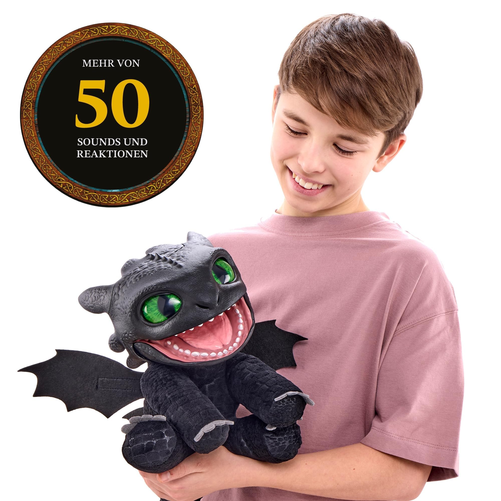 Puppetronic RE0000000 Real FX Toothless Plüschtier, elektronische Handpuppe, 30 cm, +50 Reaktionen und Geräusche, Rauch- und Feuereffekte, ab 6 Jahren, Famosa (RE000000)