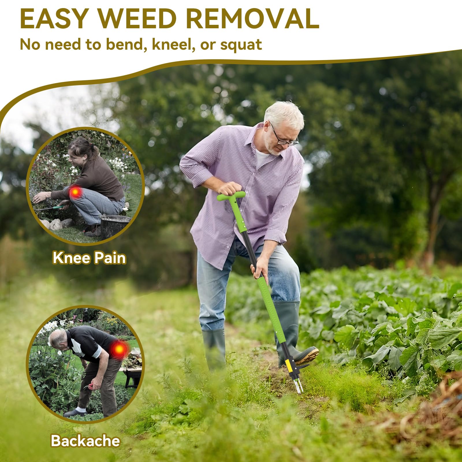 Ergohortus Weed Remover Tool, Stand Up Weed Puller Root Remover, Garden Weeding Tool with Long Handle, Heavy Duty Weeder Tool Standup Weed Root Pulling Tool and Picker, Grabber — view 6