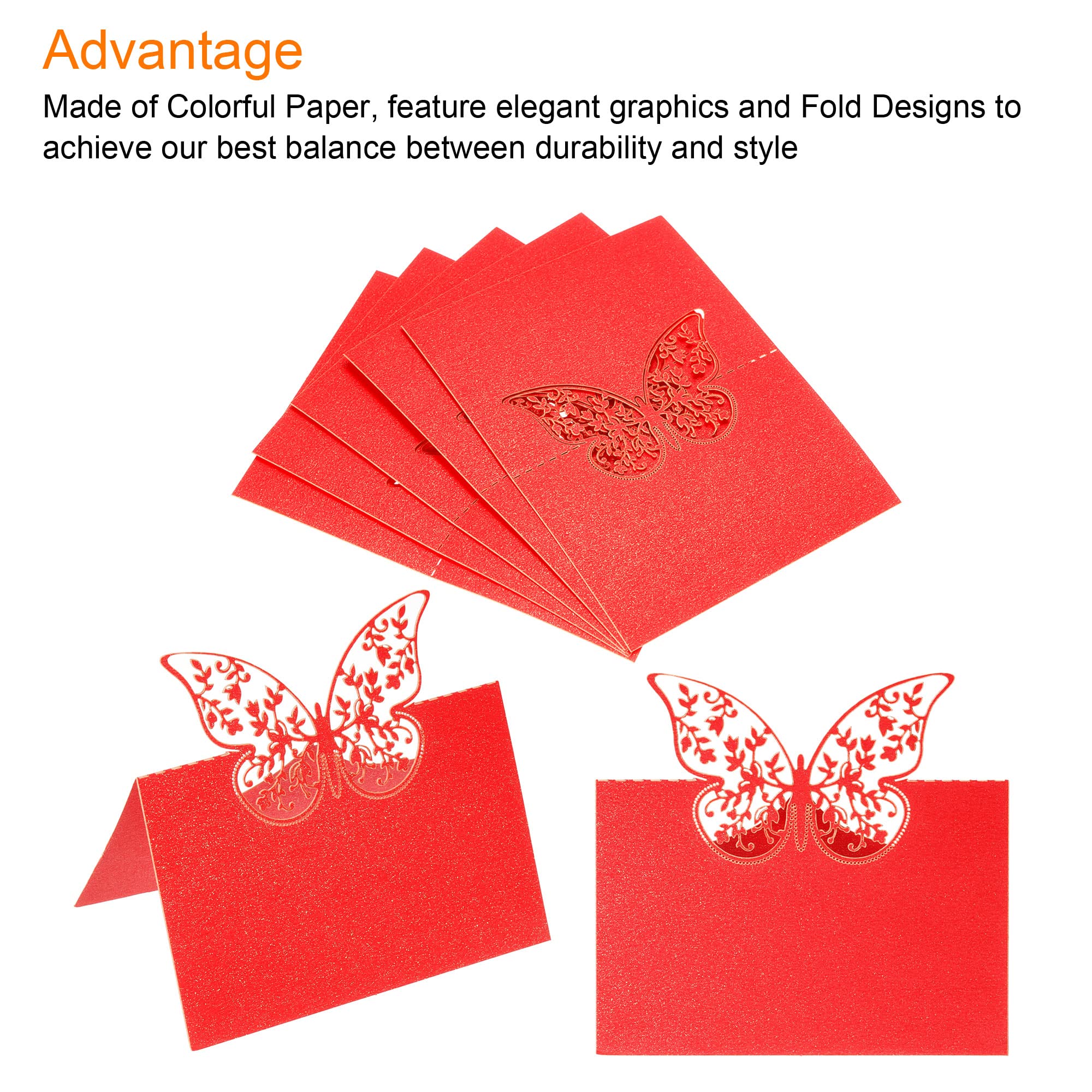 PATIKIL Table Name Place Cards,25Pcs 4.68 x 3.51inch Favor Decor Hollow Butterfly Cut Design Blank Card for Wedding Party Seating Place Cards Red - Image 4