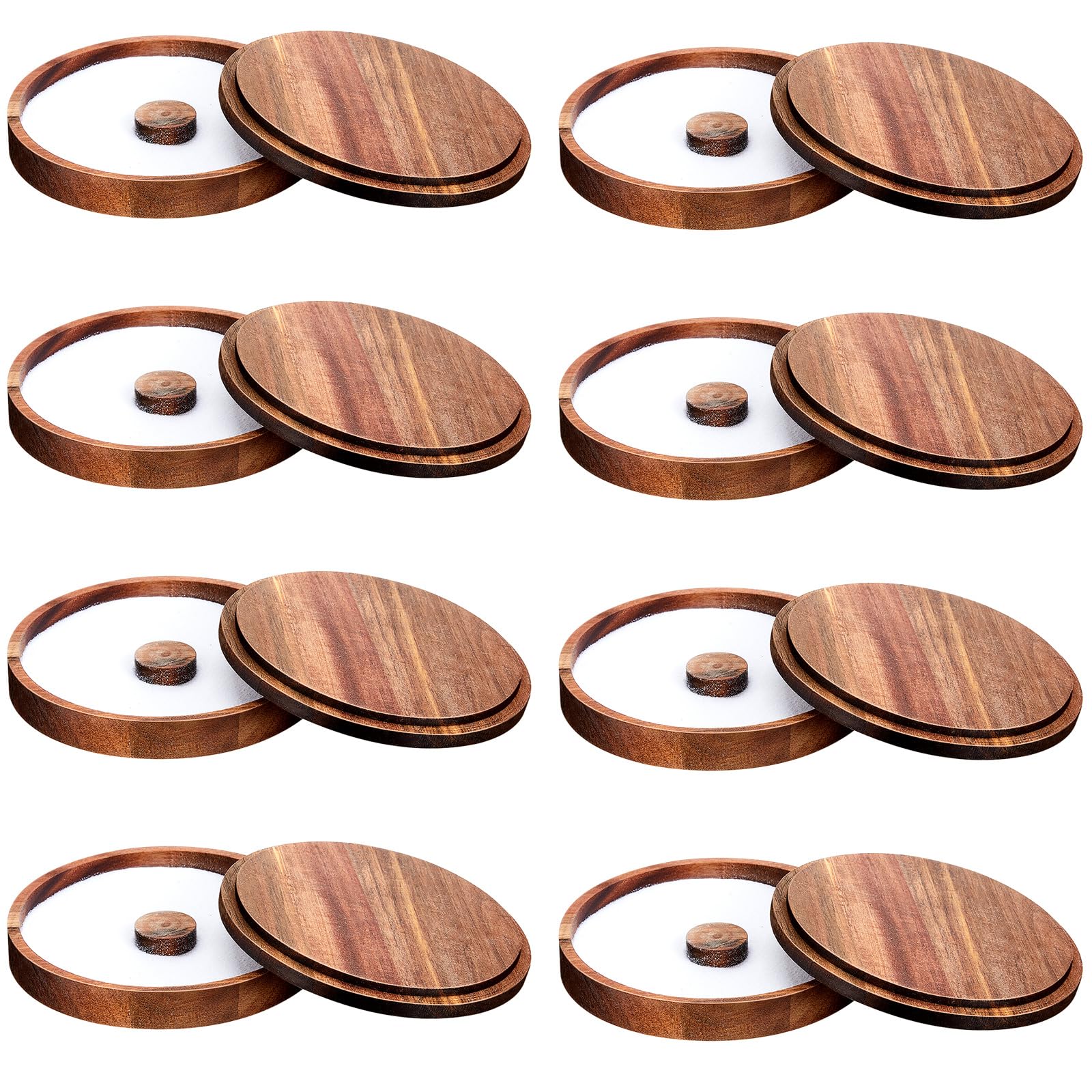 Ziliny 8 Pcs Margarita Salt Rimmer Set Glass Rimmer with Lid Home Bar Accessories Plate for Sugar Drinks Cocktails Bartender Tool Kit Party Restaurant, 5.9" Diameter (Acacia Wood)