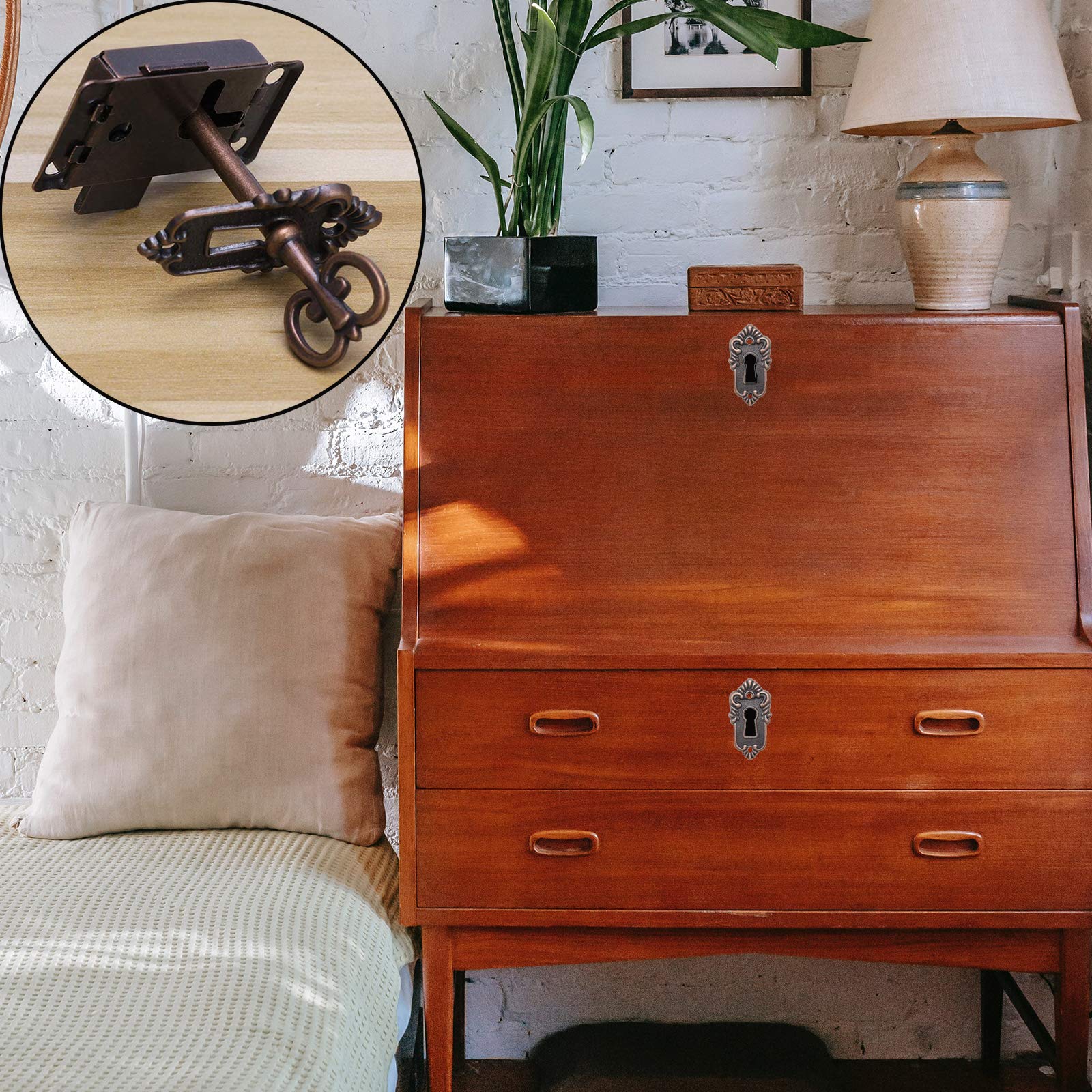 Serratura Vintage Per Armadi E Scatole Legno - 2 Pezzi Con Chiave E Viti, Stile Antico - Foto 13