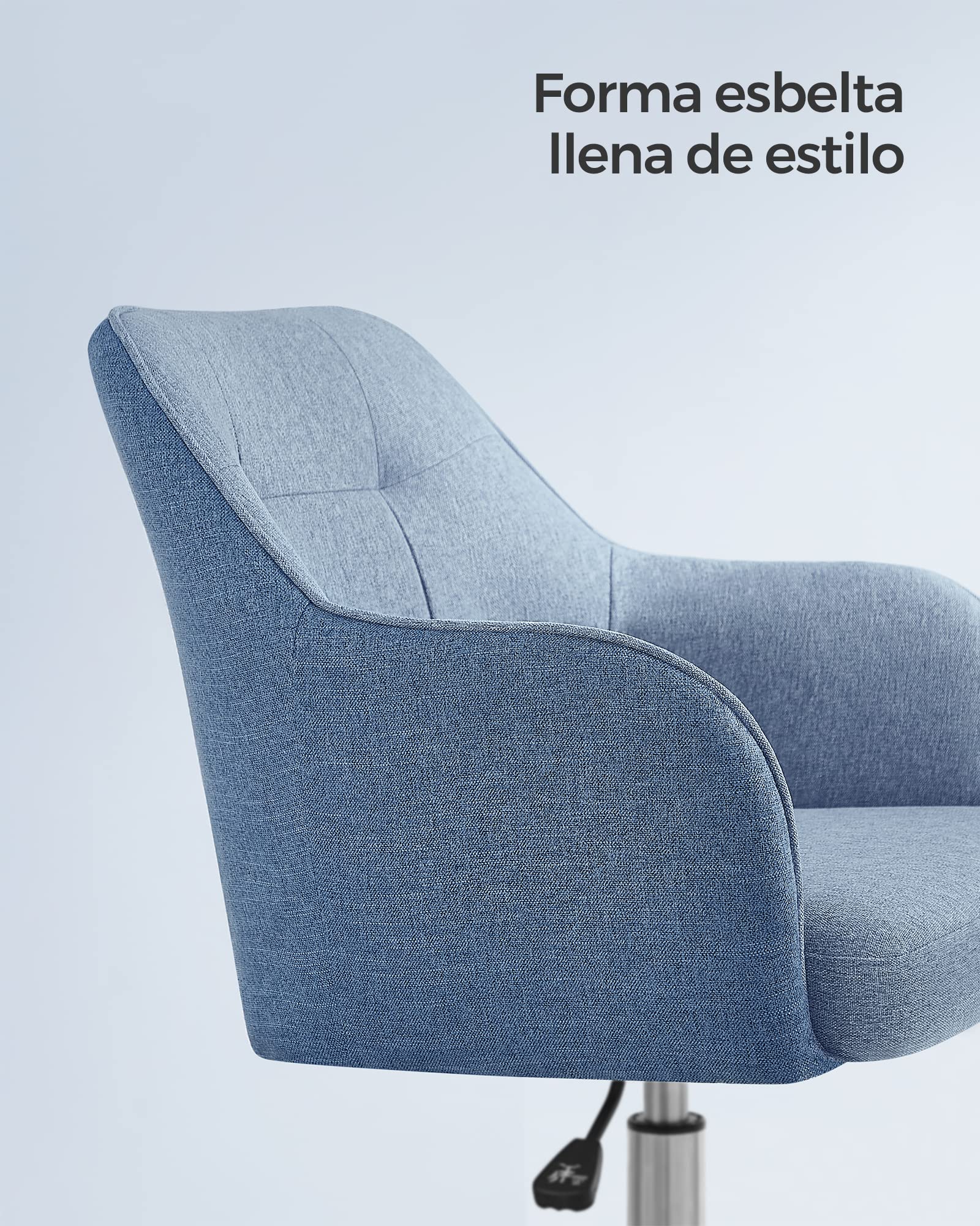 SONGMICS Silla de Estudio, Silla Giratoria, Altura Ajustable, Carga de 110 kg, Marco de Acero, Tela de Algodón-Lino Transpirable, para Estudio, Dormitorio, Azul OBG019Q01