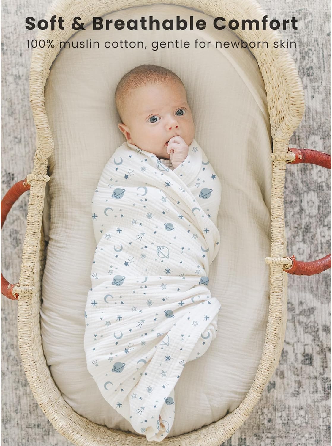 Konssy 3 Pack Muslin Swaddle Blankets for Unisex, Newborn Receiving Blanket, Large 47 x 47 inches, Soft Breathable Muslin Baby Swaddles for Boys & Girls