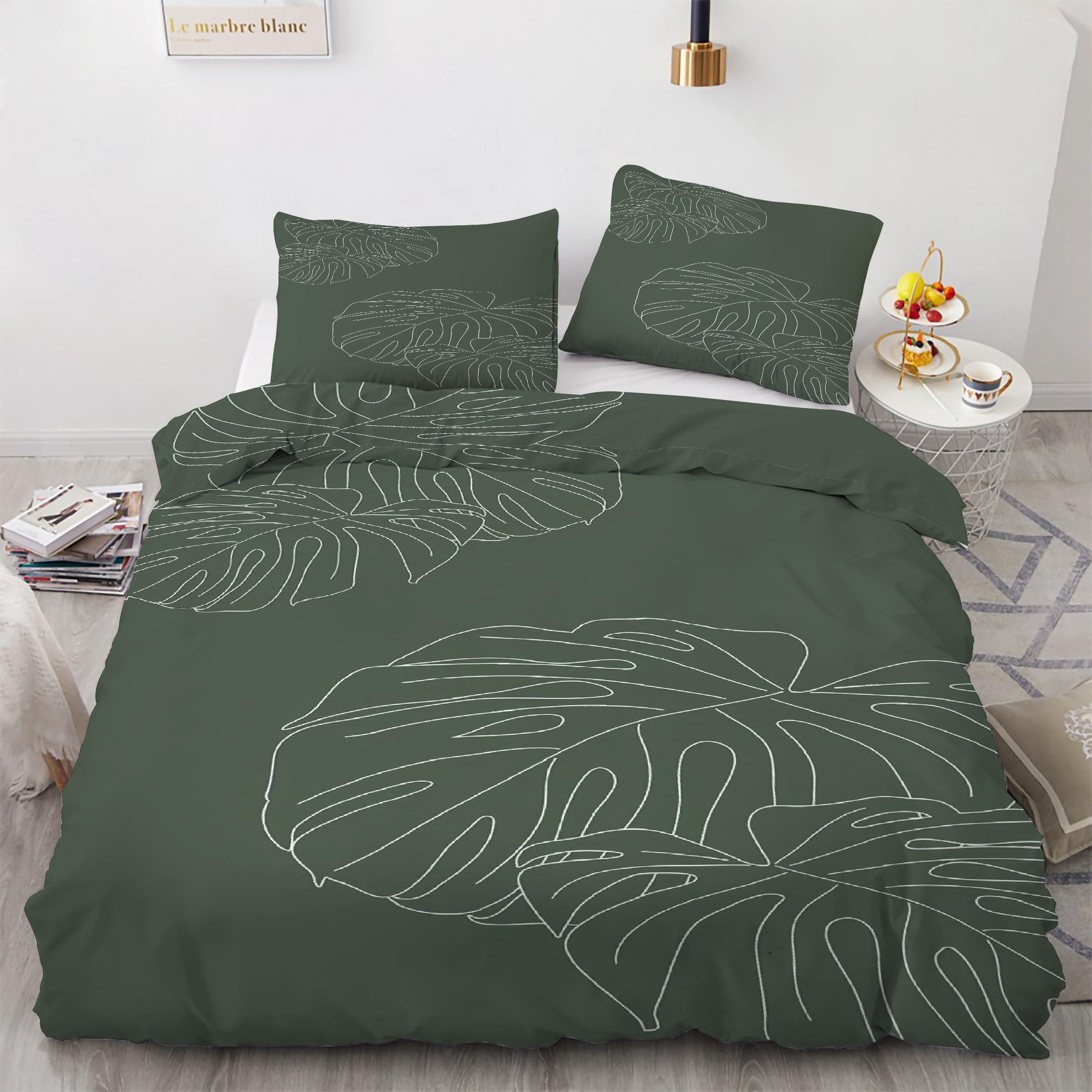 Housse de couette tropicale 90x190 cm en microfibre douce haut de gamme verte