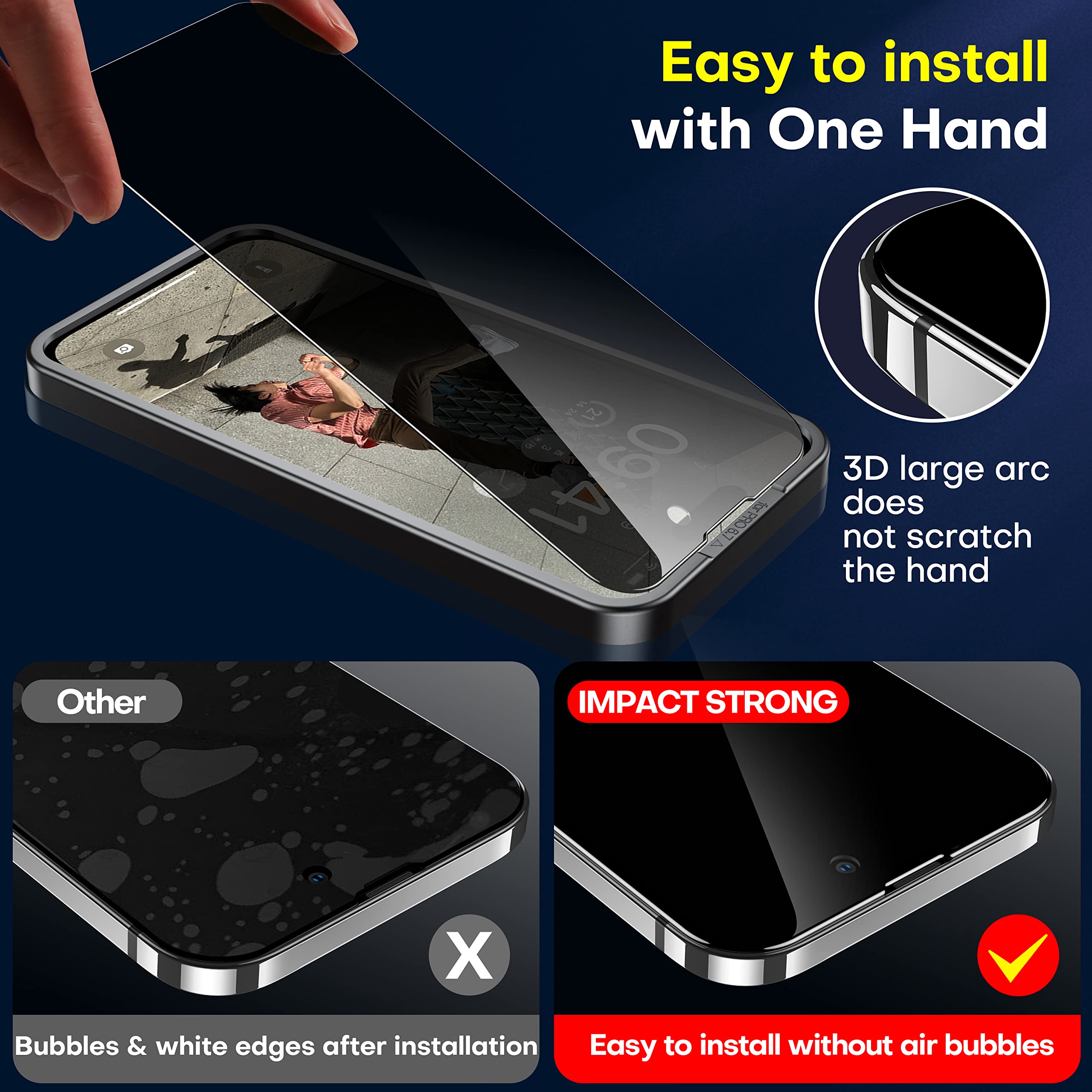 ImpactStrong Ochrona ekranu ze szkła prywatnego do iPhone'a 14 Pro Max [16,7 cala), ochrona ekranu ze szkła hartowanego z łatwym zestawem montażowym, twardość 9H, przyjazne dla obudowy, 2 szt