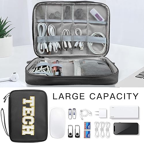 Miniatura 9 de COSHAYSOO Bolsa organizadora de artículos electrónicos pequeños de chenilla, regalo de graduación para mujer, accesorio de viaje, accesorio de viaje