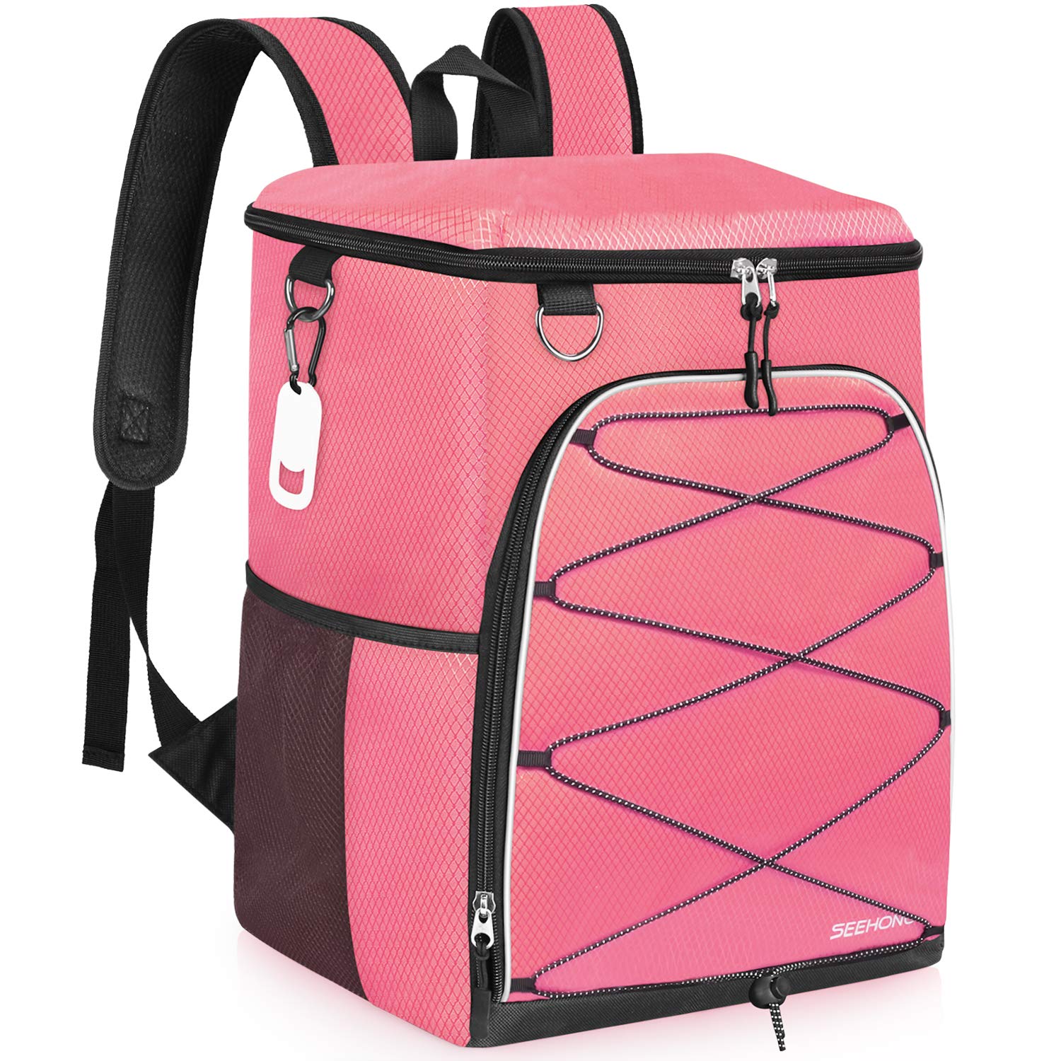 SEEHONOR Insulated Cooler Backpack 45 Cans Leakproof Soft Cooler Bag Lightweight Large Capacity Backpack Cooler for Lunch Picnic Fishing Hiking Camping Park Beach (Pink)