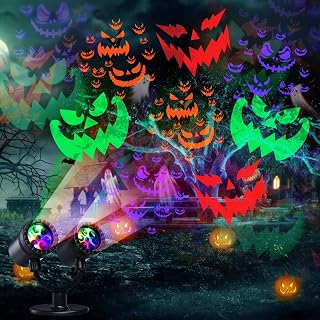 Moxled Projecteur dynamique pour Halloween - Double tête - Avec minuterie - Étanche - Visage du diable - Lumières décoratives pour jardin, fenêtre, mur, cour, fête