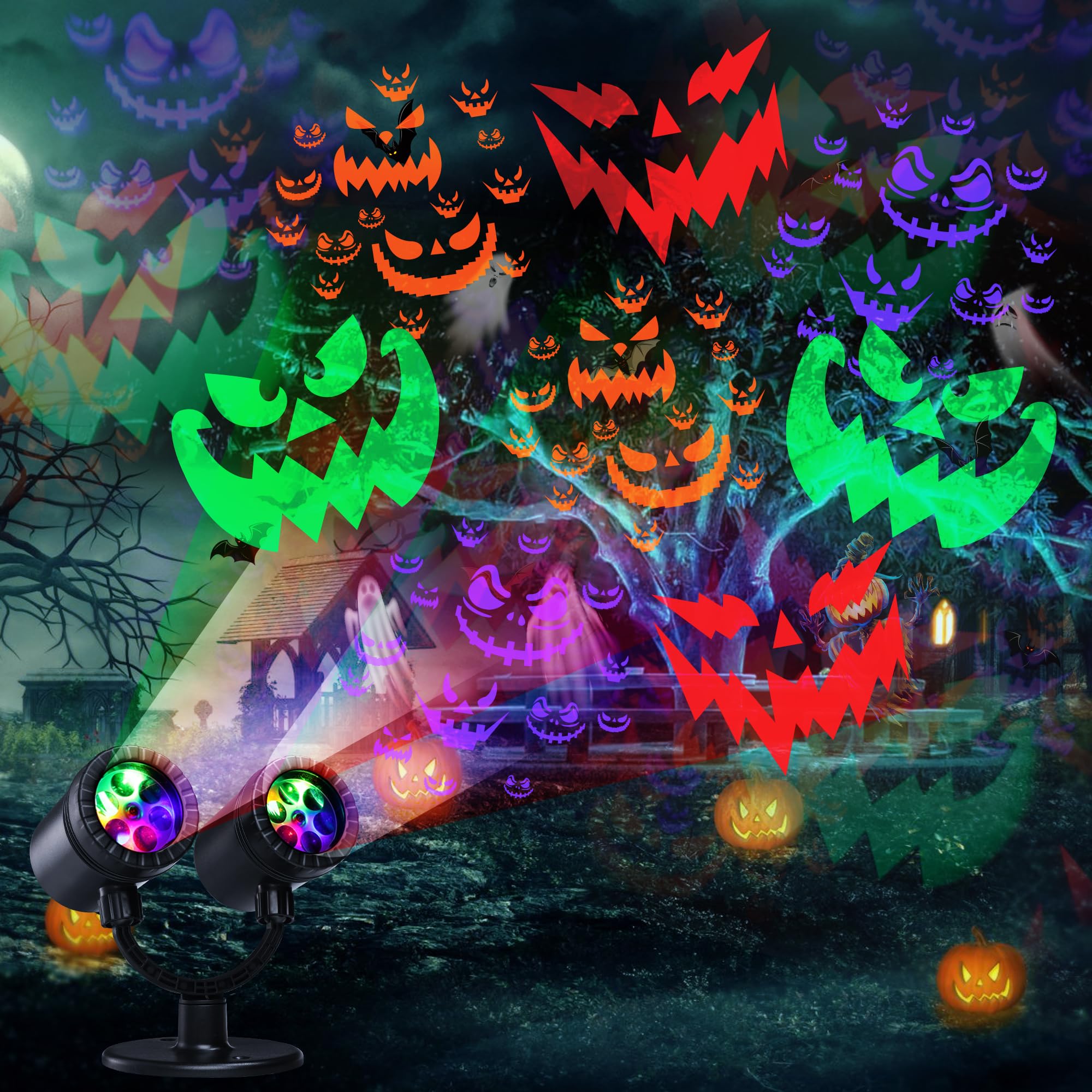 Projecteur Halloween Double Tête Avec Minuterie – Déco Extérieure Effrayante Pour Jardin, Mur Ou Fenêtre