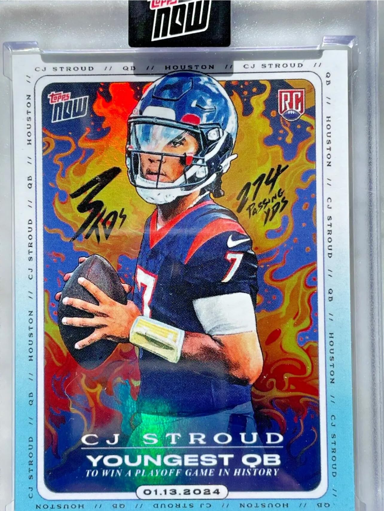 rare cj stroud rookie card 2023 Topps Now C.J. #CJ2- RC Youngest QB to Win a Playoff Game in History- 1/13/24- Encased Football Trading Card- 130pt Thick Stock- Houston-Art by Tyson Beck- Online CJ Stroud [Checkerboard Refractor] #189