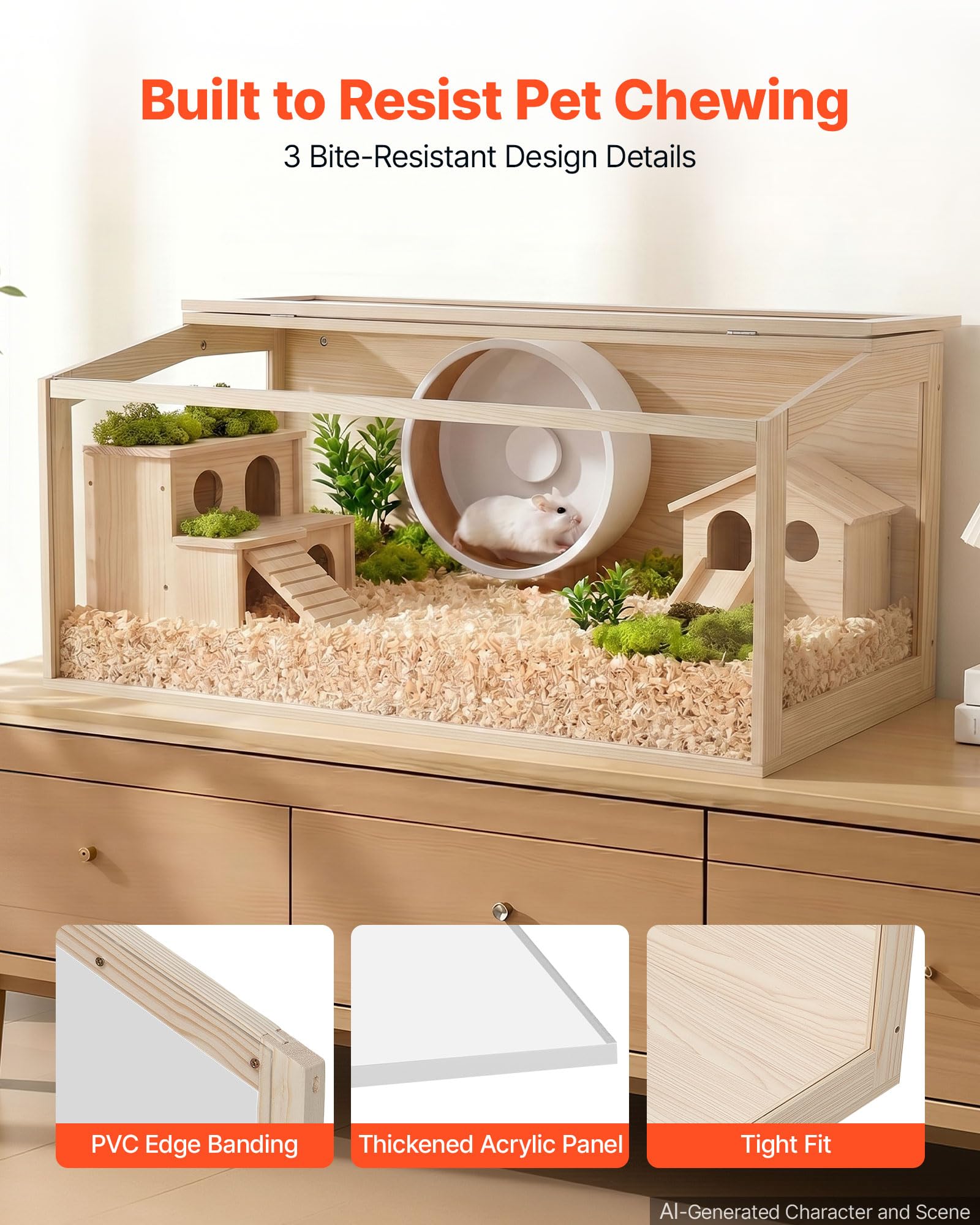 VEVOR Hamsterkäfig Nagerkäfig Nagarium Hamstergehege Holz 1220x510x510mm