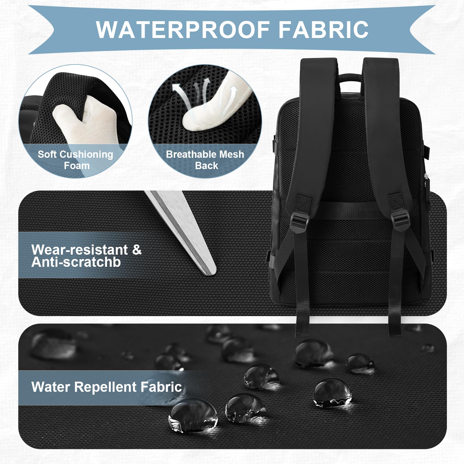 Cabin Bags for Travel, Underseat Carry-ons Bag for Women, Hand Luggage Bag Men Travel Backpack Cabin Size Fit 14 inch Laptop backpack Lightweight Version Black — view 6