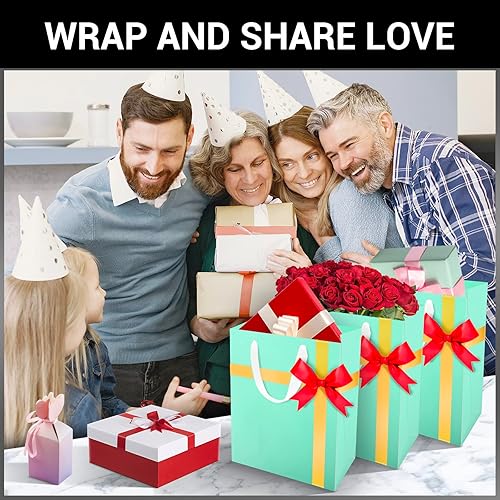 Miniatura 6 de EUSOAR Bolsas grandes azules para envolver regalo, paquete de 50 bolsas de compras de 9.8 x 5.1 x 12.6 pulgadas con asas a granel, bolsas de