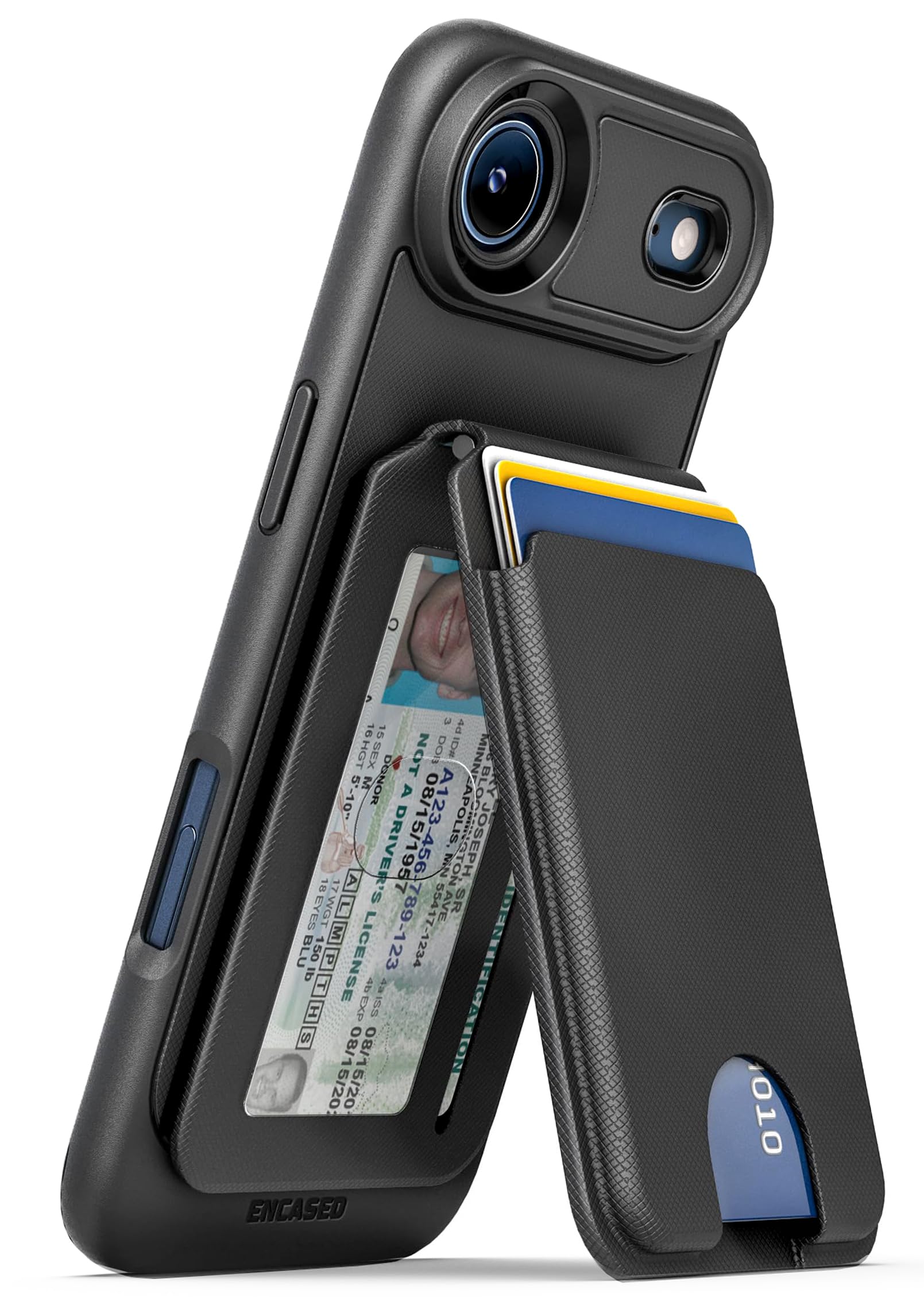 ENCASED per iPhone 17 Air Cover Portafoglio con Portacarte Magnetico Rimovibile e Supporto (Compatibile MagSafe) Nero