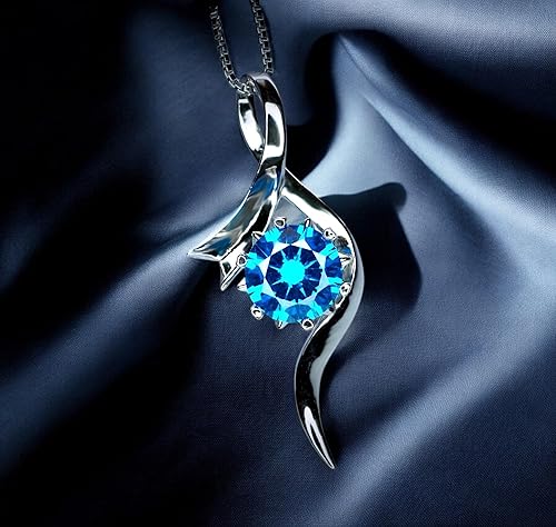 Miniatura 2 de Round Blue Topaz Necklace - November Birthstone Sterling Silver Swirl Bow Infinity 8 mm 2 CT Blue Topaz Pendant - 18kgp White gold Blue Gemstone
