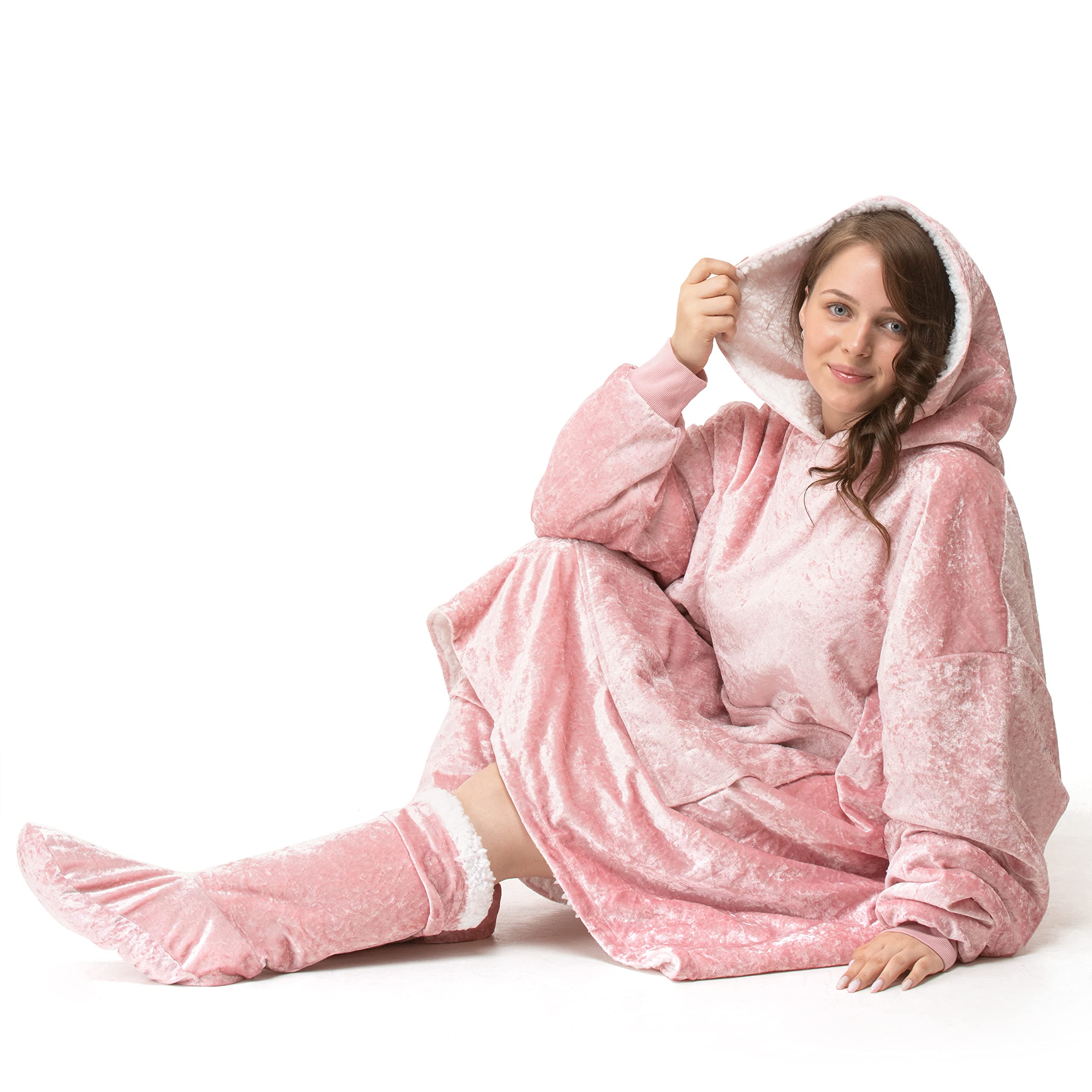Giant Teddy Oversized Hooded Sweatshirt Hoodie With Mobile Pocket Sherpa Plush Cuddly Soft (Multi, Rainbow