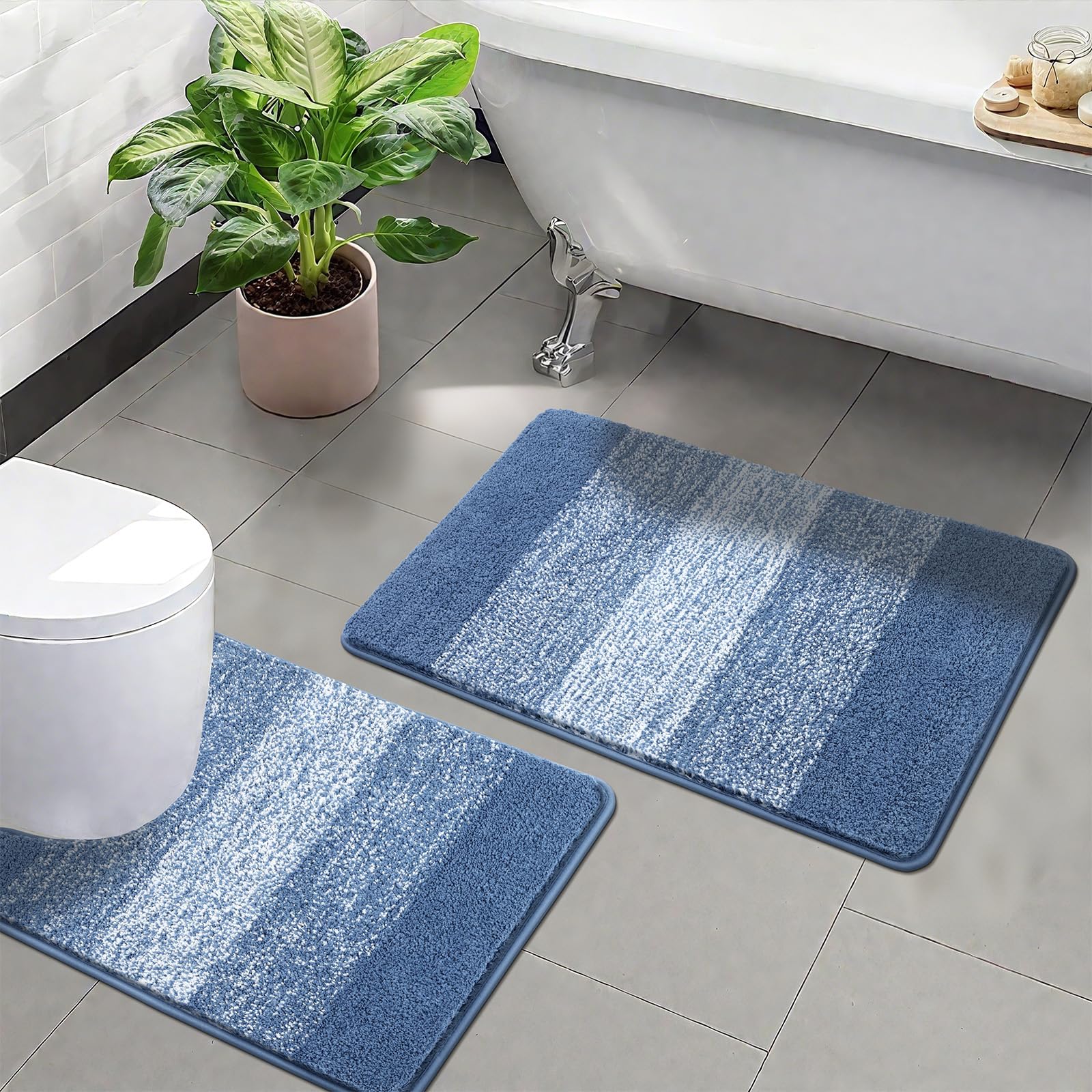 Enyhom Soft Bathroom Mat Sets 2 Piece Water Absorbent Bath Mats and Toilet Mat Non Slip Machine Washable Bath and Pedestal Mat Sets