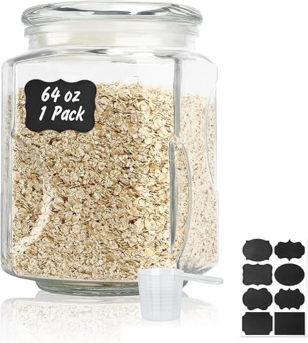 Tarros de vidrio con tapas de 64 onzas, sello de silicona hermético y diseño antideslizante, recipientes grandes de almacenamiento de vidrio con