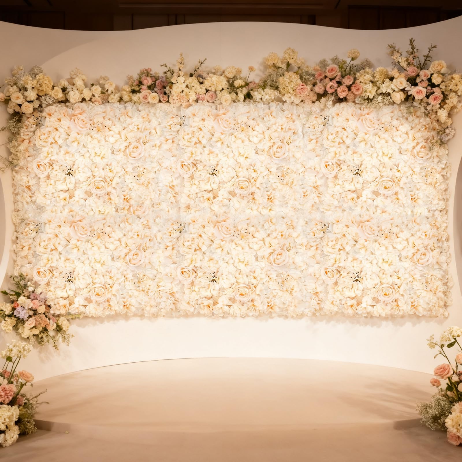 6 Stück Blumenwandpaneel Künstliche Blumenwand Rosenwand Hochzeit Straße Hintergrund Dekor 40x60cm Weiß Blumengestecke Blumenwand