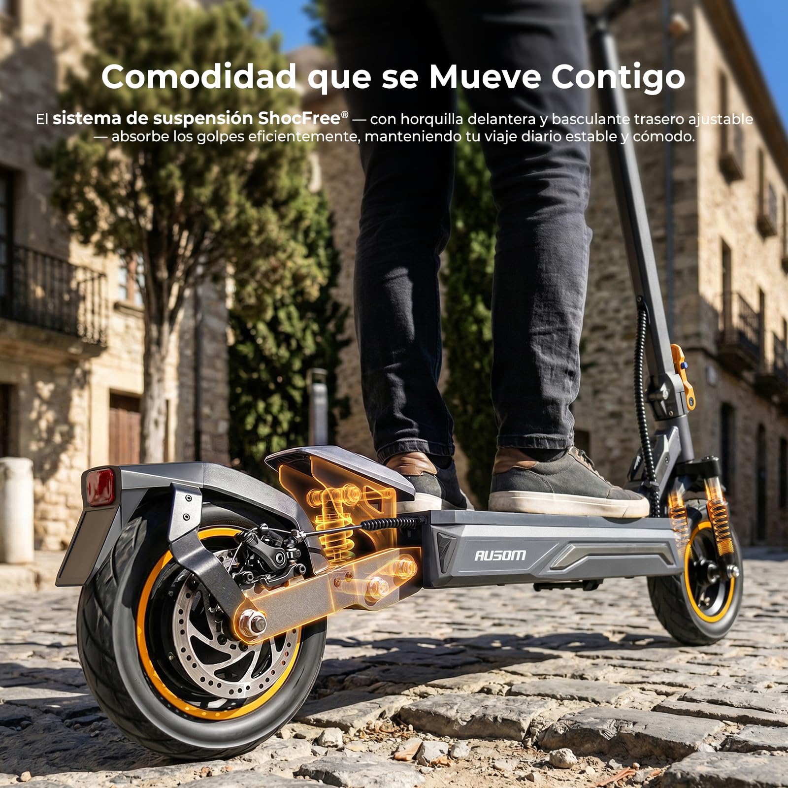 Patinete Eléctrico Ausom K20/K20 Pro, 90KM /70km Autonomía, Batería 48V, Suspensión ShocFree, Neumáticos 10", Frenos de Disco+E-ABS, Scooter eléctrico