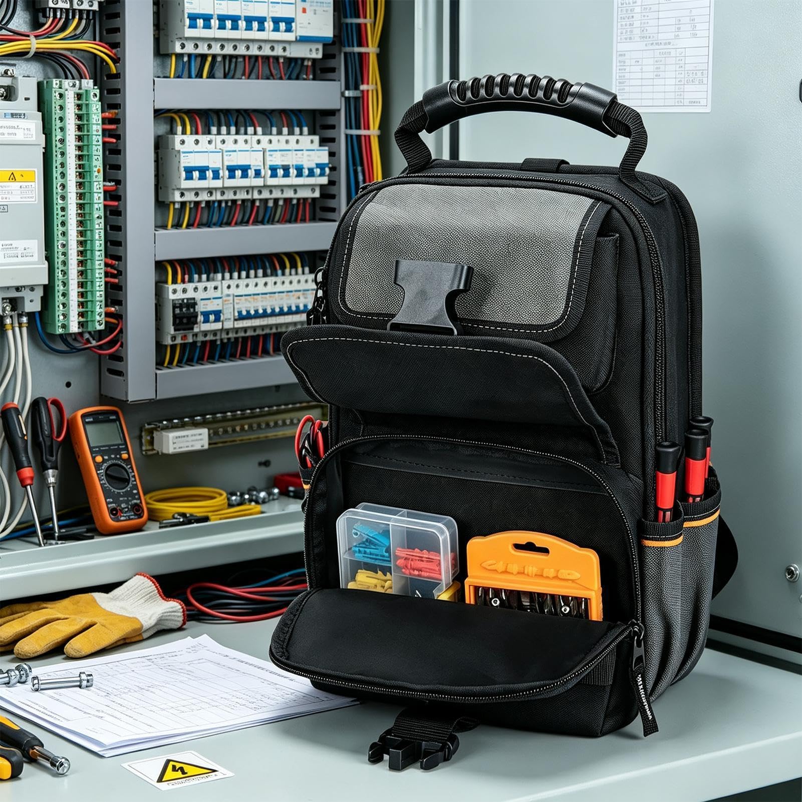 Mochila portátil con cremallera de tela Oxford para electricista