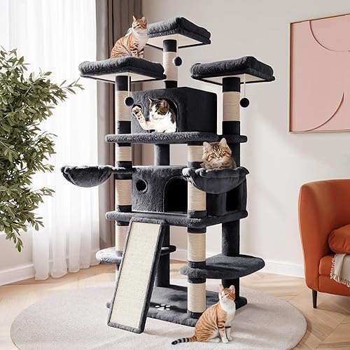 SHA CERLIN Árbol de gato grande de 68 pulgadas para múltiples gatos con condominio para gatosacogedoras perchas de felpa para gatospostes de sisal y