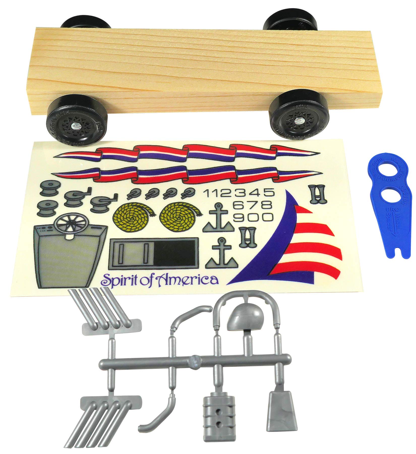 Pinewood ProBasic Derby Car Kit with Official Wheels, Official axles and pre-Cut pre-drilled Wedge Block
