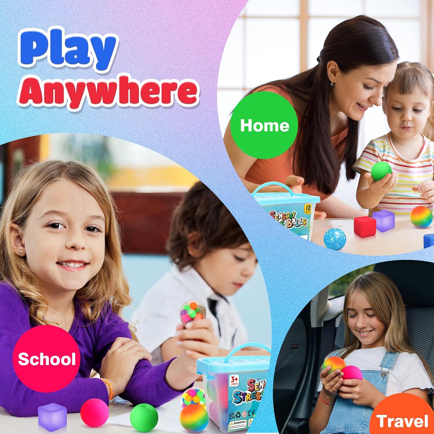 Stress Balls Fidget Sensory Toys: 12 Pack Squishy Stress Balls for Kids 3-12 - Hand Therapy Sensory Ball with Nervousness Pressure Relief - Squeeze Stress Toys Bulk - Classroom Prize Gift for Student