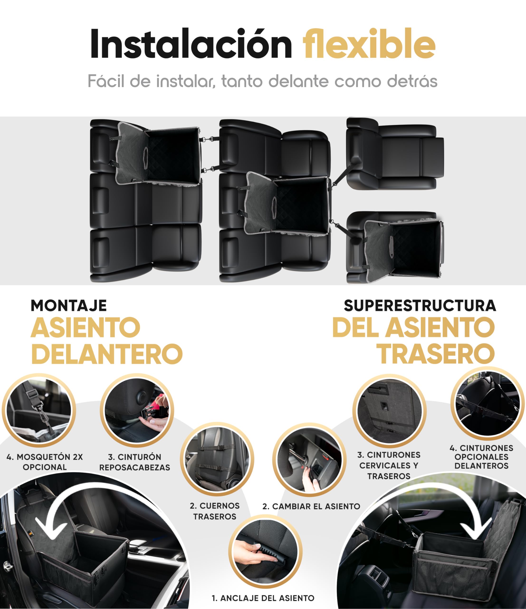 HELDENWERK Asiento de coche para perros pequeños y medianos con correa, resistente al agua y estable para el asiento trasero y el asiento delantero, asiento de coche para perros, asiento de copiloto