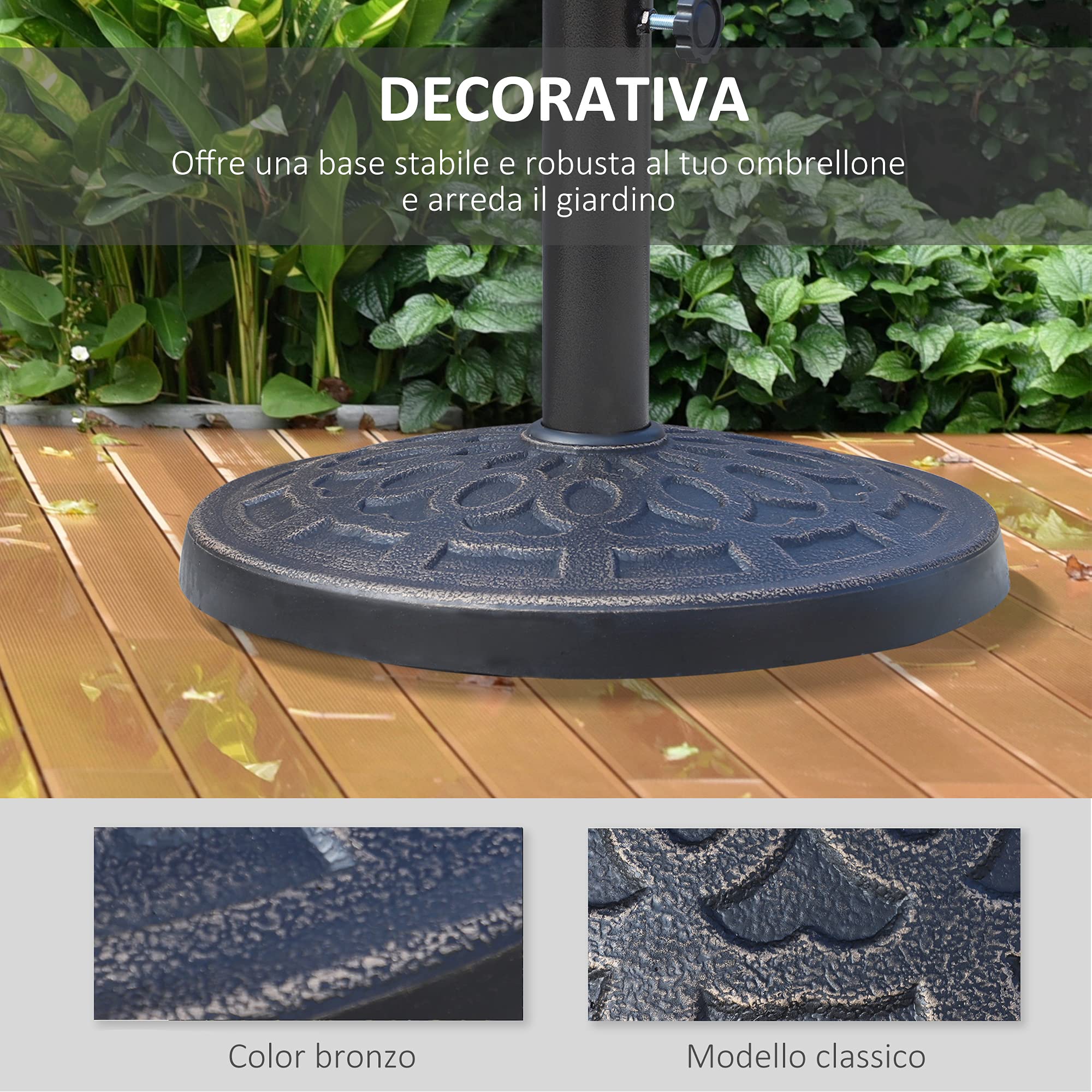 Outsunny Base per Ombrellone Rotonda da Giardino in Bronzo Φ44 x 34cm, Bronzo