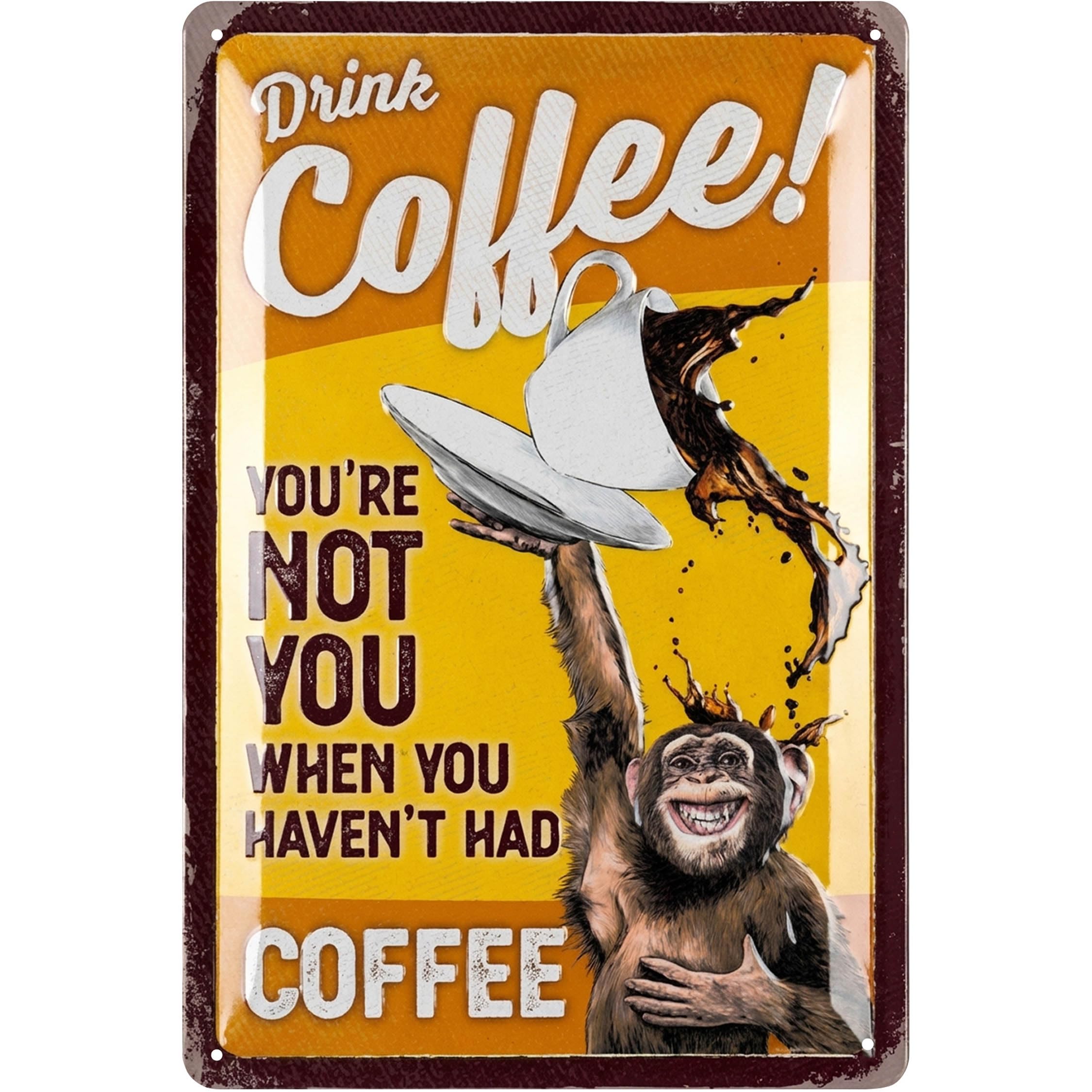 LANOLU Vintage Metal Coffee Sign - DRINK COFFEE MONKEY Coffee pictures for coffee Bar, Funny Coffee Signs for Kitchen, metal decor signs, metal kitchen signs wall decor, metal signs vintage 12x8"