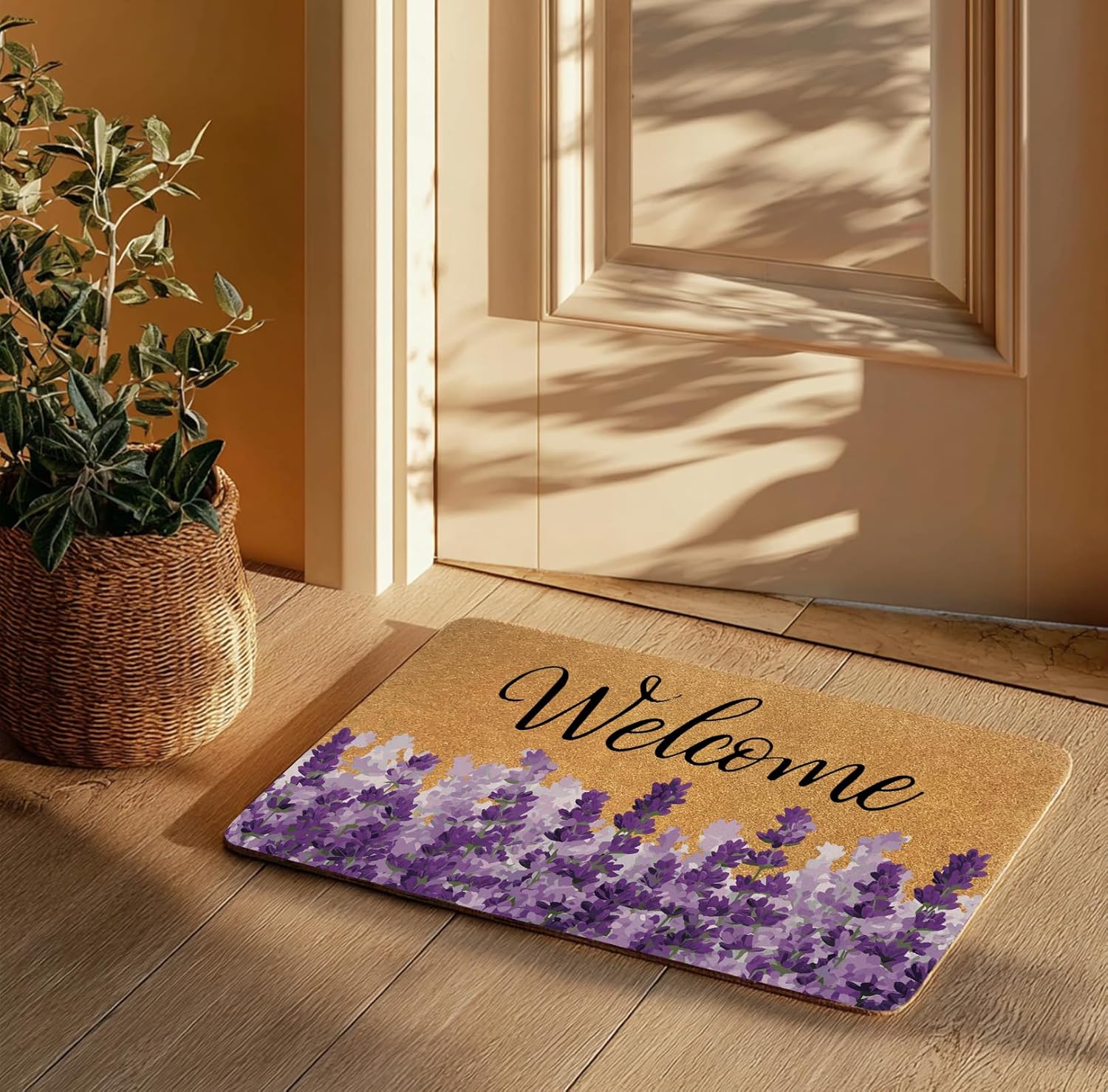 Lavender Door Mat – 30×17″ Faux Coir Non-Slip Welcome Mat for Indoor/Outdoor Entry, Durable Dirt-Trapping Spring Door Mat, Perfect Front Porch Rug for Housewarming, Holiday & Pet-Friendly Gift