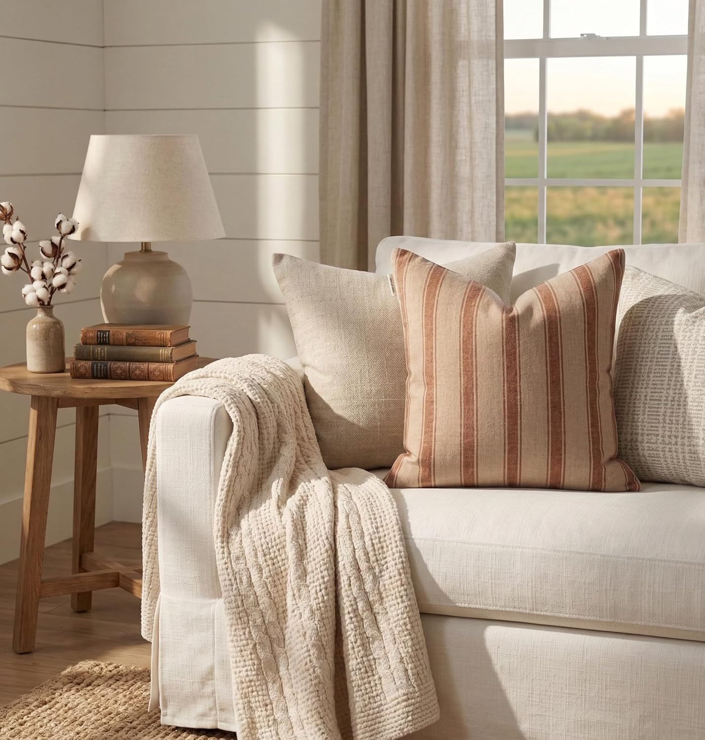 Linen Throw Pillow Covers Stripe Pillow Cover 18x18 inch Spring Decorative Pillow Covers for Living Room, Bedroom