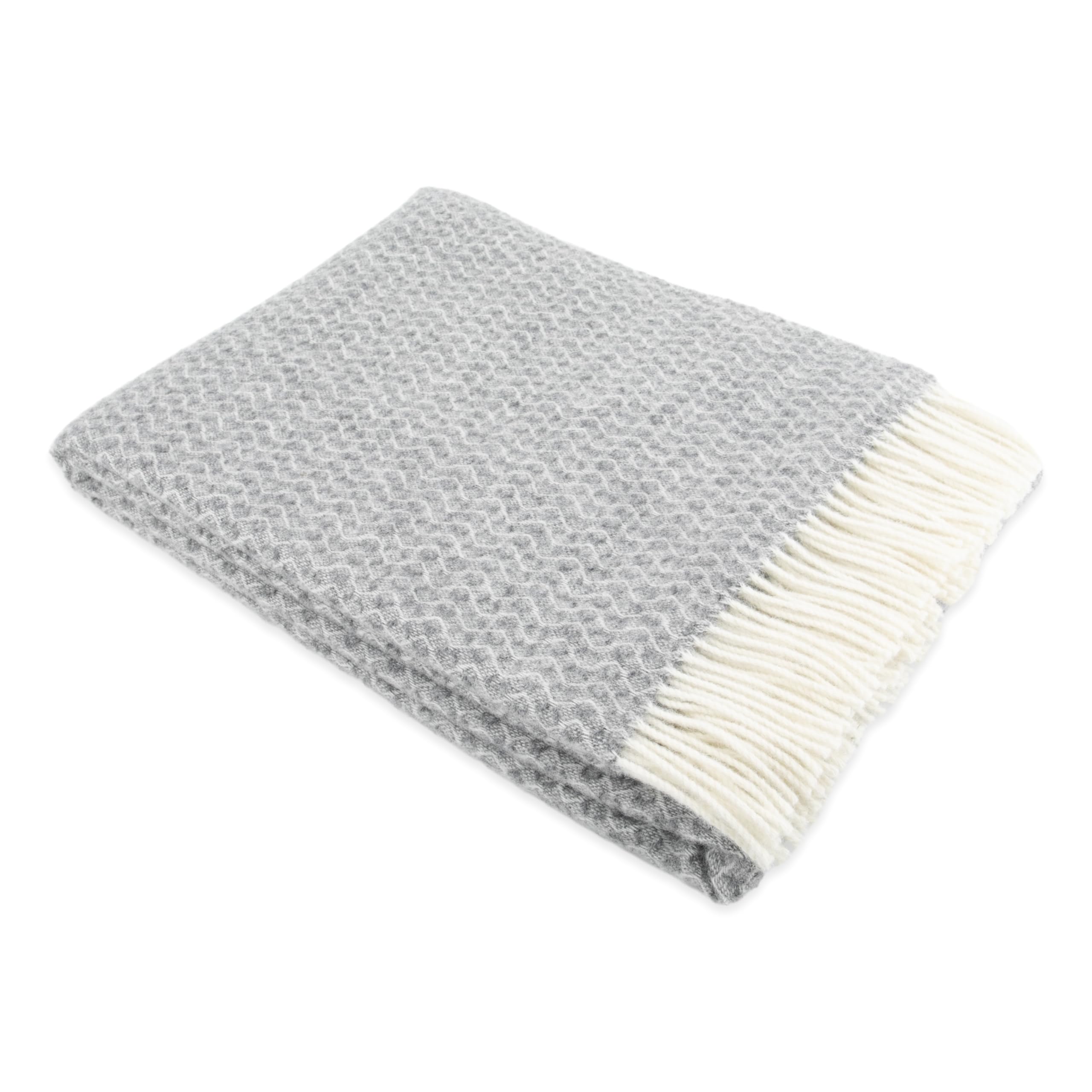 Simply Sheepskin Hoop Pattern Grey Wool Blanket - Wool Blanket - Jacquard Woven - New Zealand Wool Throw 140X200 Cm