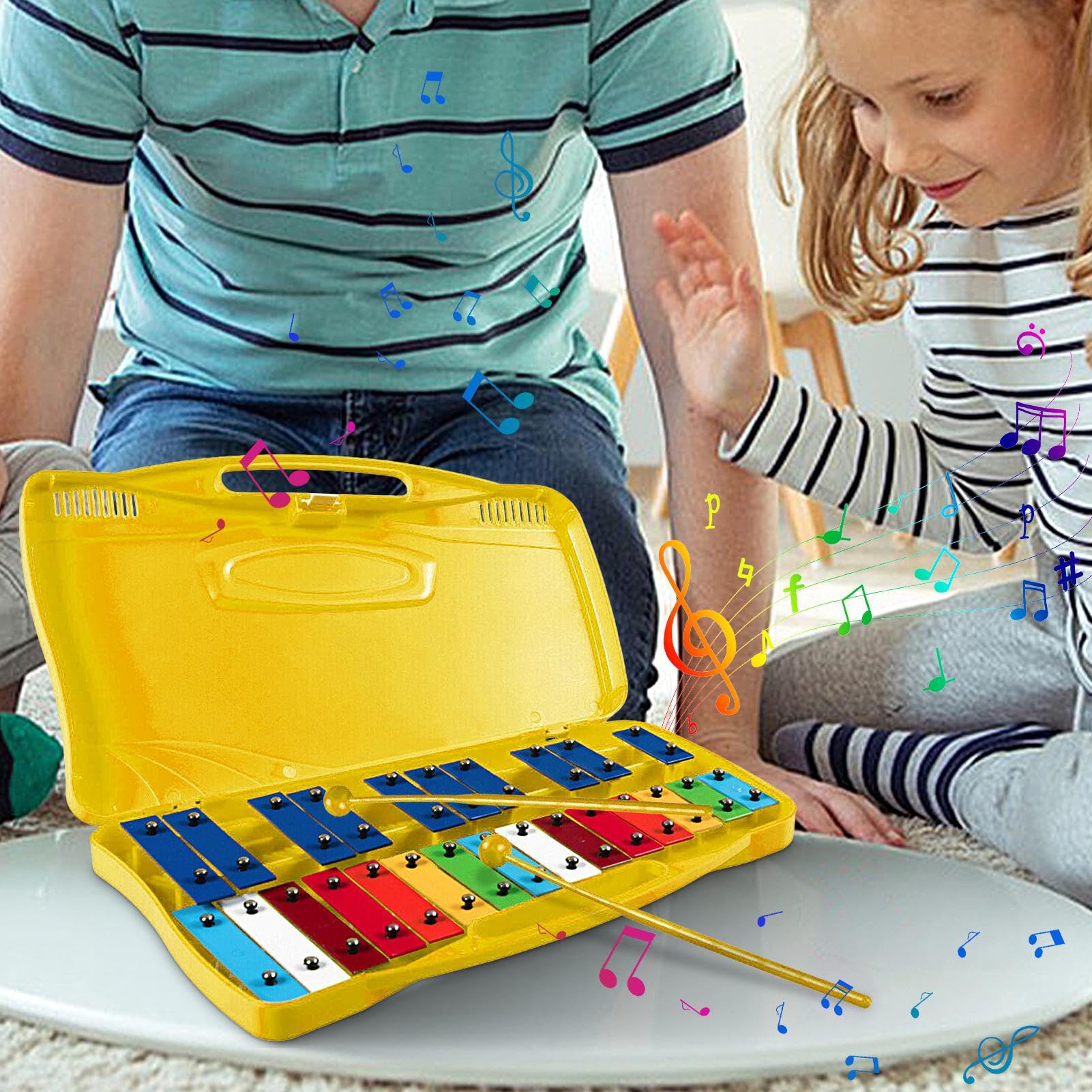 Generico Glockenspiel per Bambini in Metallo, Professionale, in Metallo da 25 Note per Bambini, Strumento di Illuminazione Musicale in Materiale di Alluminio per Pasqua, Ringraziamento, Vacanze
