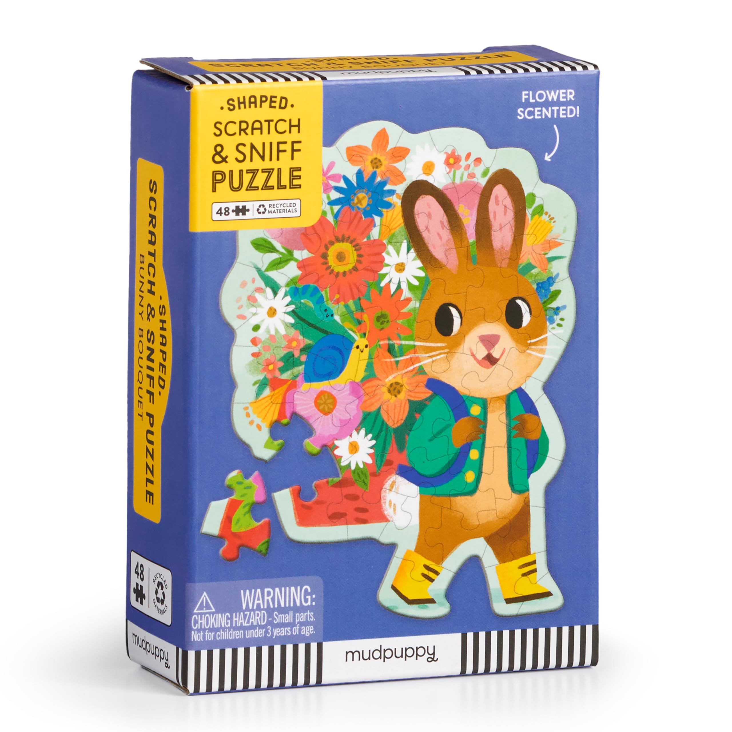 Mudpuppy Bunny Bouquet 48 Piece Scratch & Sniff Shaped Mini Puzzle with Colorful and Fun Illustrations of A Hoppy Easter Bunny and Scented Puzzle