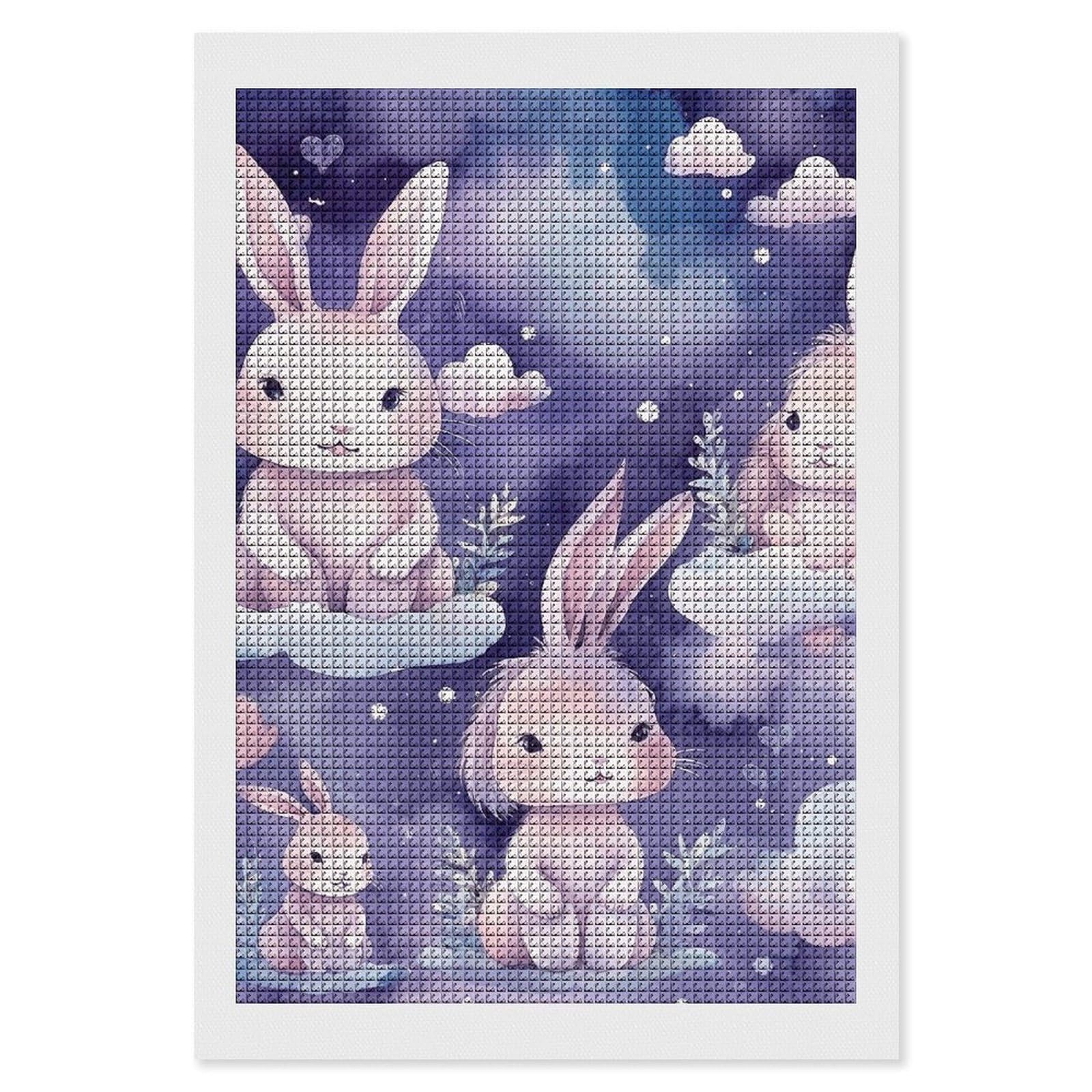 Purple Style Bunny Diamond Art Kits for Adults, DIY 5D Diamonds Painting Kits for Beginner, Round Full Drill Diamond Dots Painting, 8"x12" Diamonds Pictures Gem Art and Crafts Wall Decor