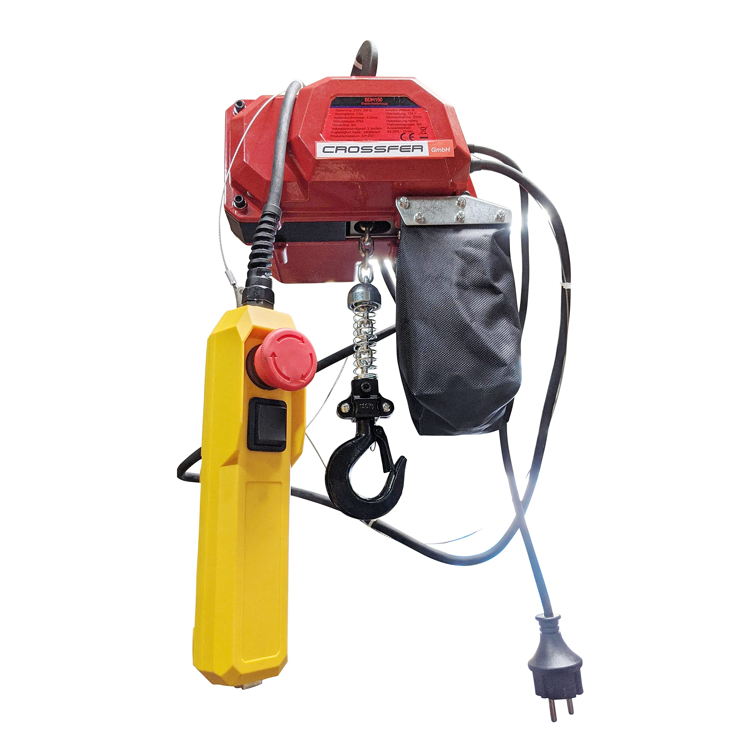 Crossfer BDH-150 - Polipasto de cadena eléctrico con 150 kg de fuerza de elevación, longitud de la cadena de 6 metros, cadena eléctrica con motor de 230 V