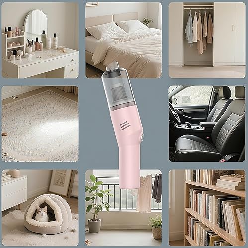 Miniatura 9 de Mini coche portátil aspirador rosa, alta potencia inalámbrica (14.11 oz) aspiradora recargable de mano para escritorio V06