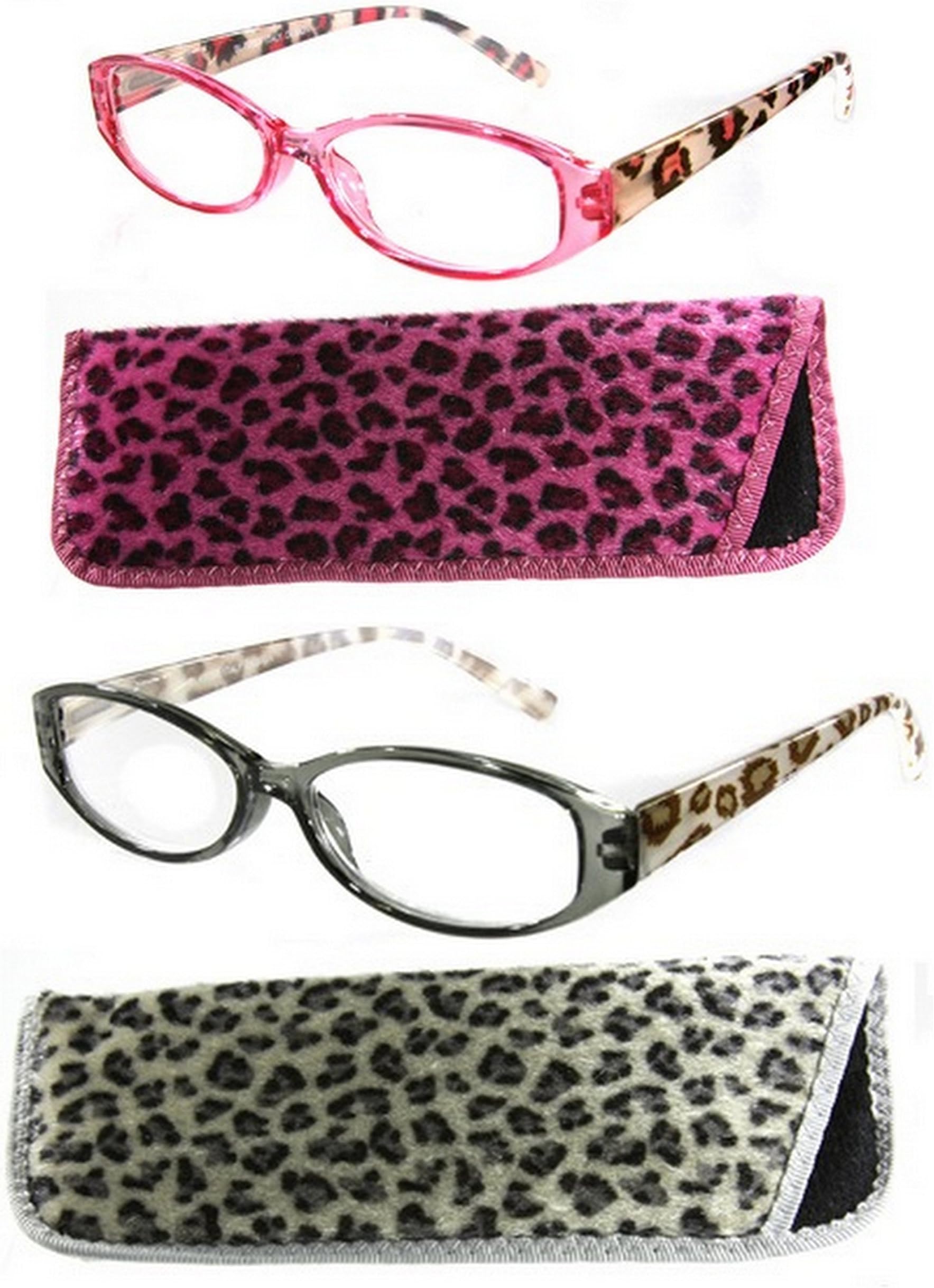 Leopard Print Reading Glasses Plus Matching Case 2 Pack Asst 1.25